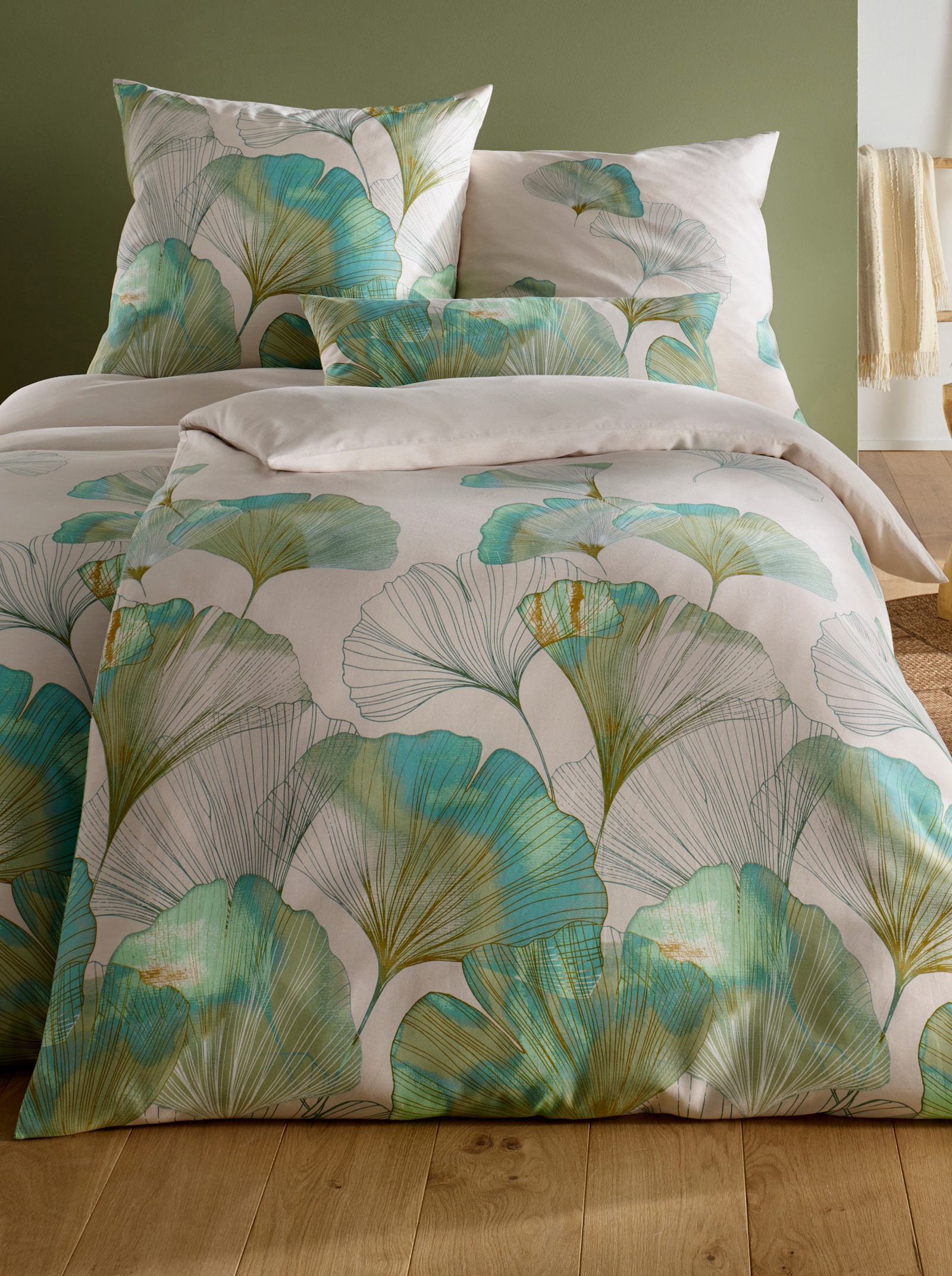 heine home Linge de lit - écru-vert imprimé