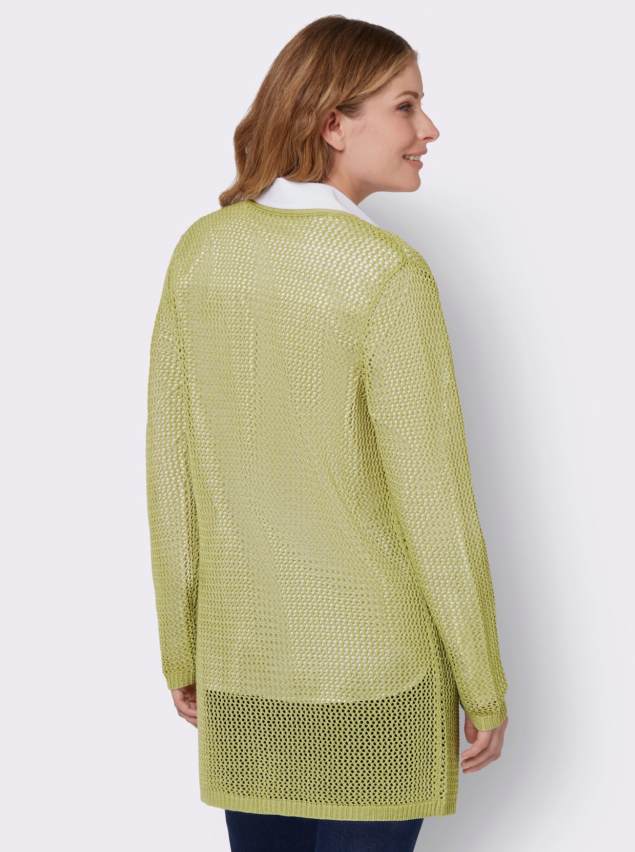 Lang gebreid vest - lindegroen