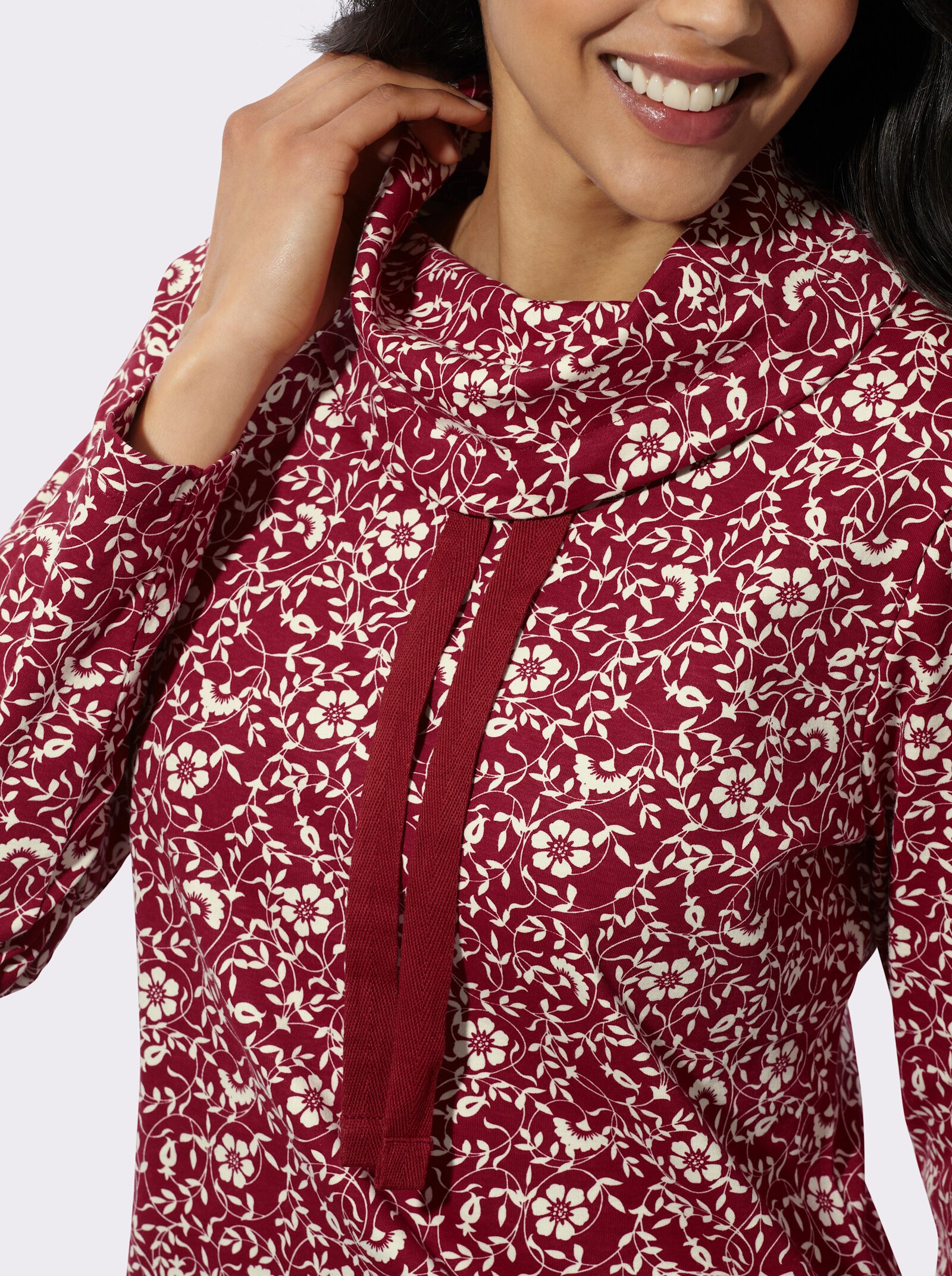Sweatshirt mit weitem Rollkragen - kirsche-champagner-bedruckt