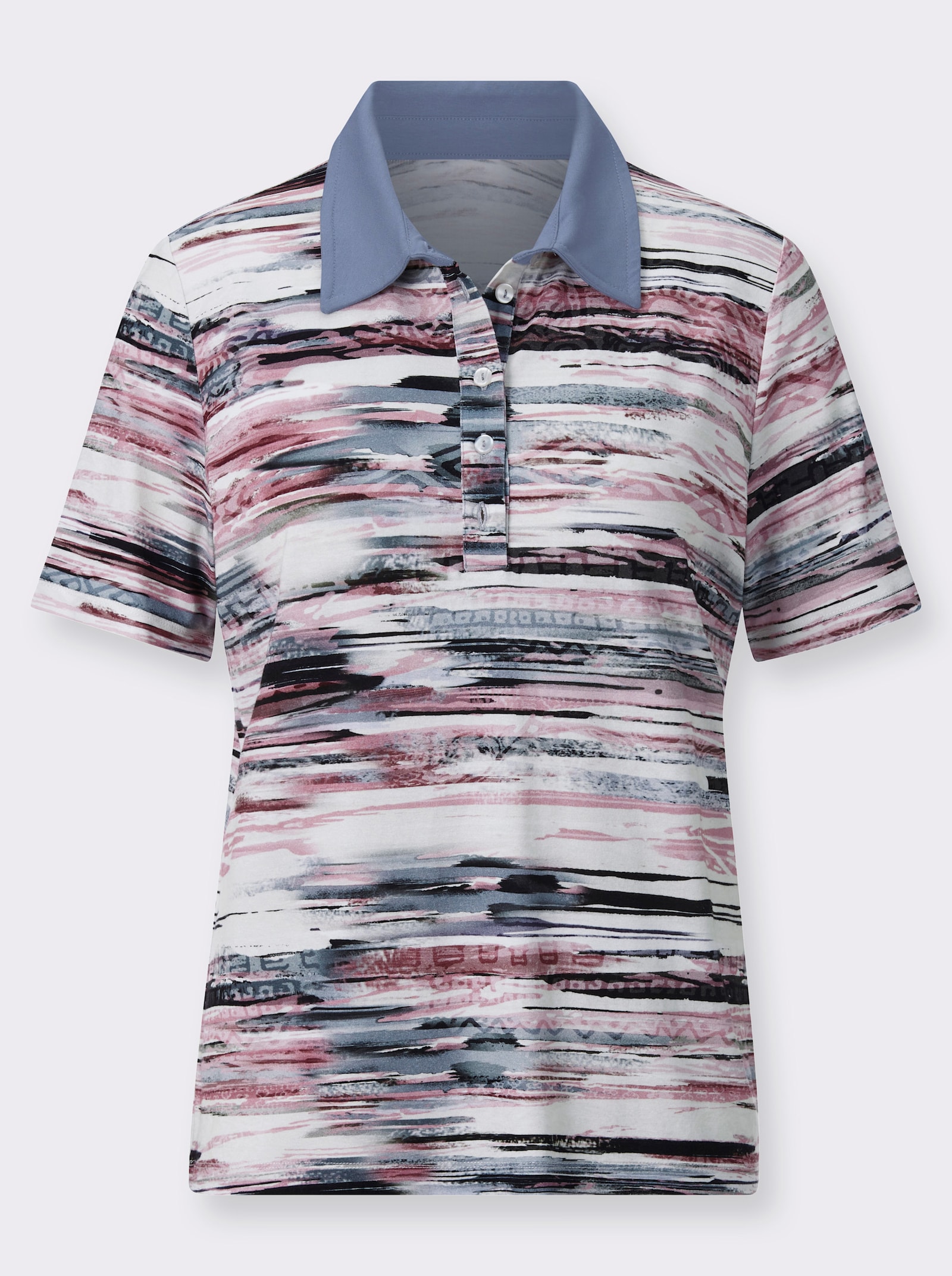 Poloshirt met knoopsluiting - duivenblauw/oudroze bedrukt