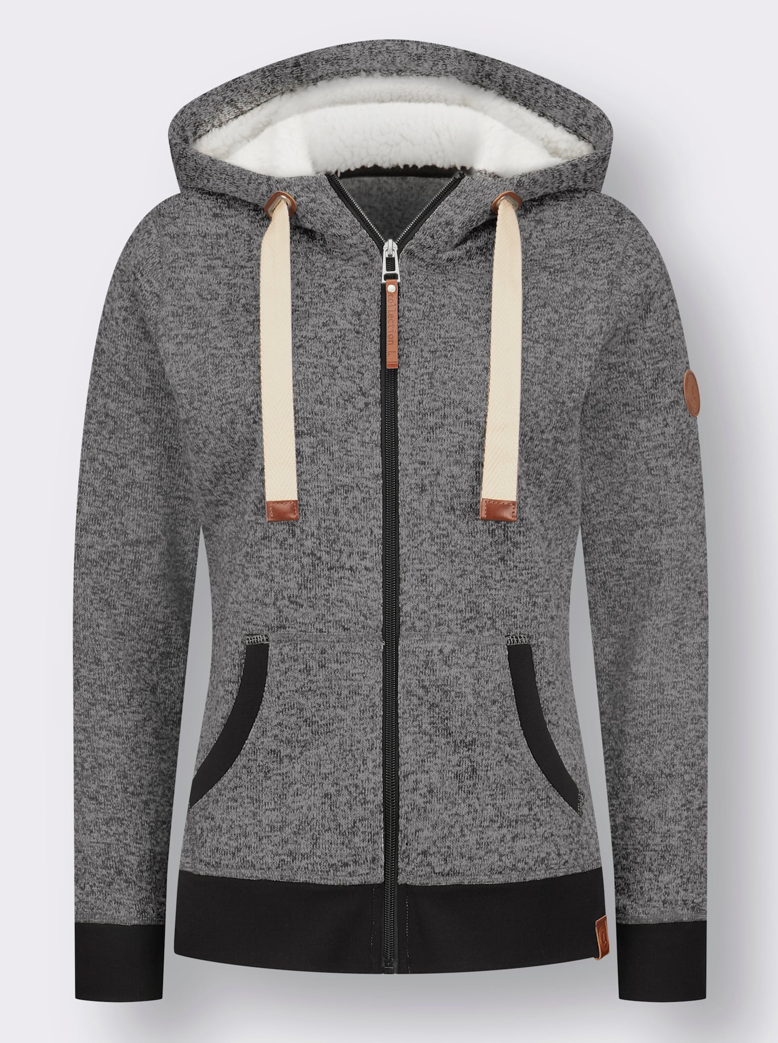 Fleecejacke mit Kontrast-Details - steingrau-schwarz-meliert
