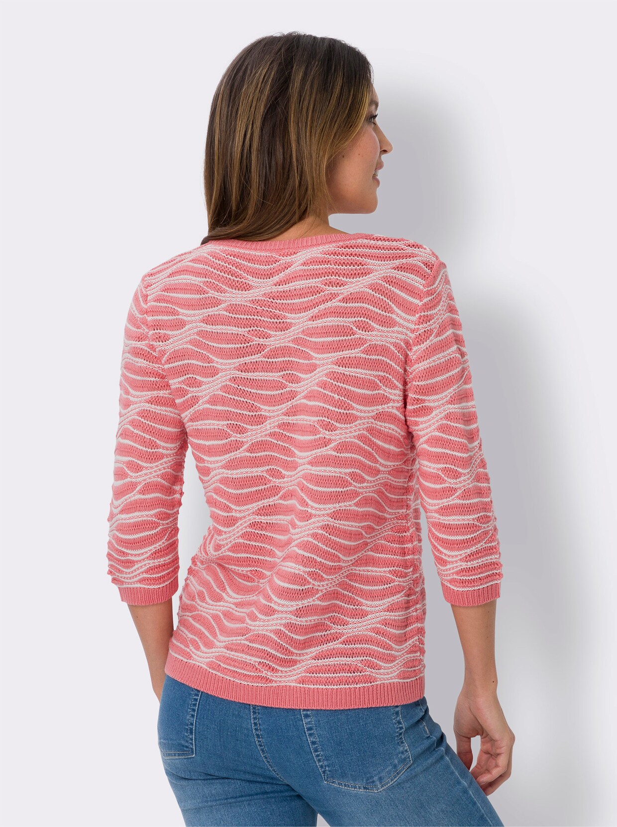 Pullover met ronde hals - flamingo/ecru gedessineerd