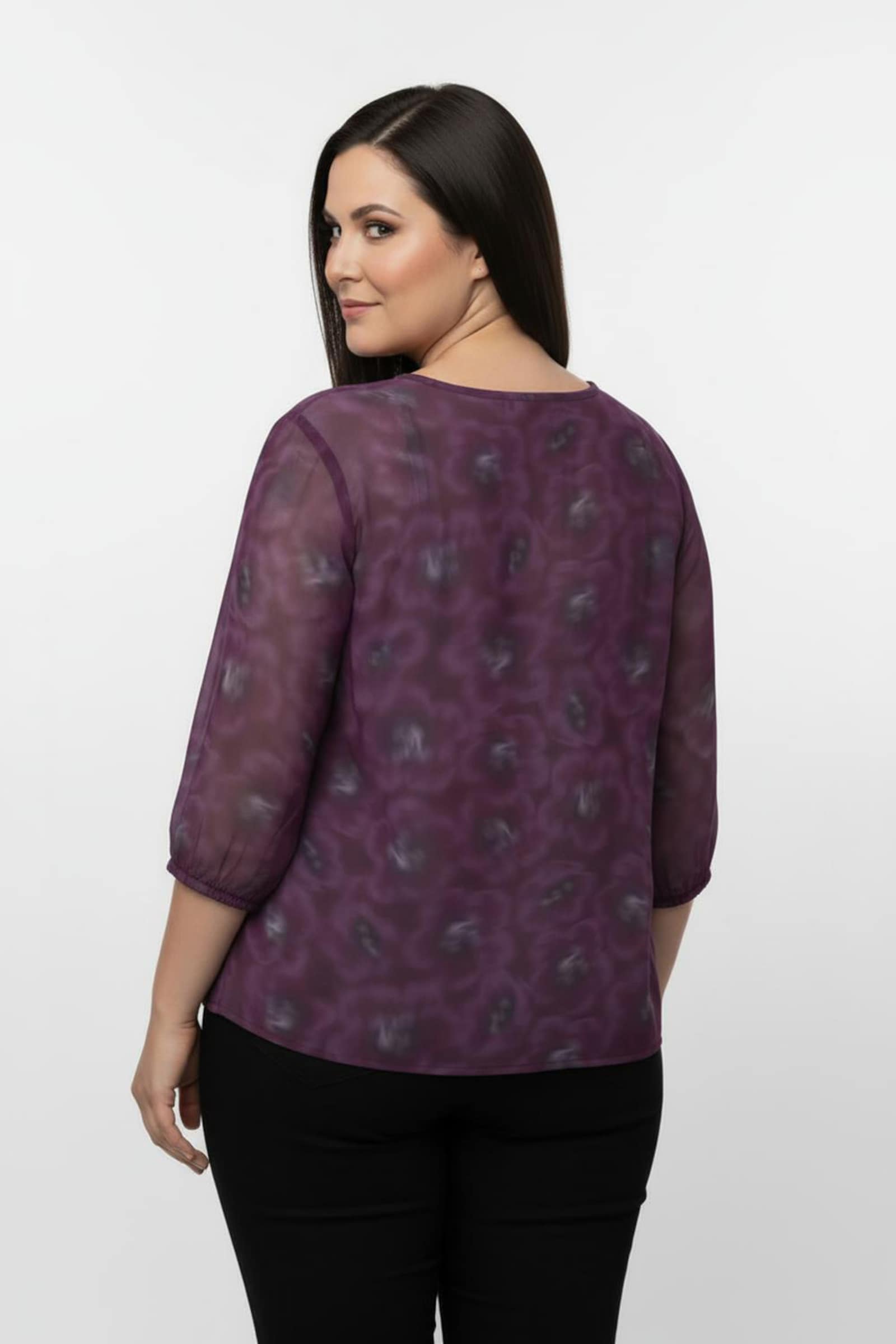 Druckbluse in transparenter Qualität - burgund-flieder-bedruckt