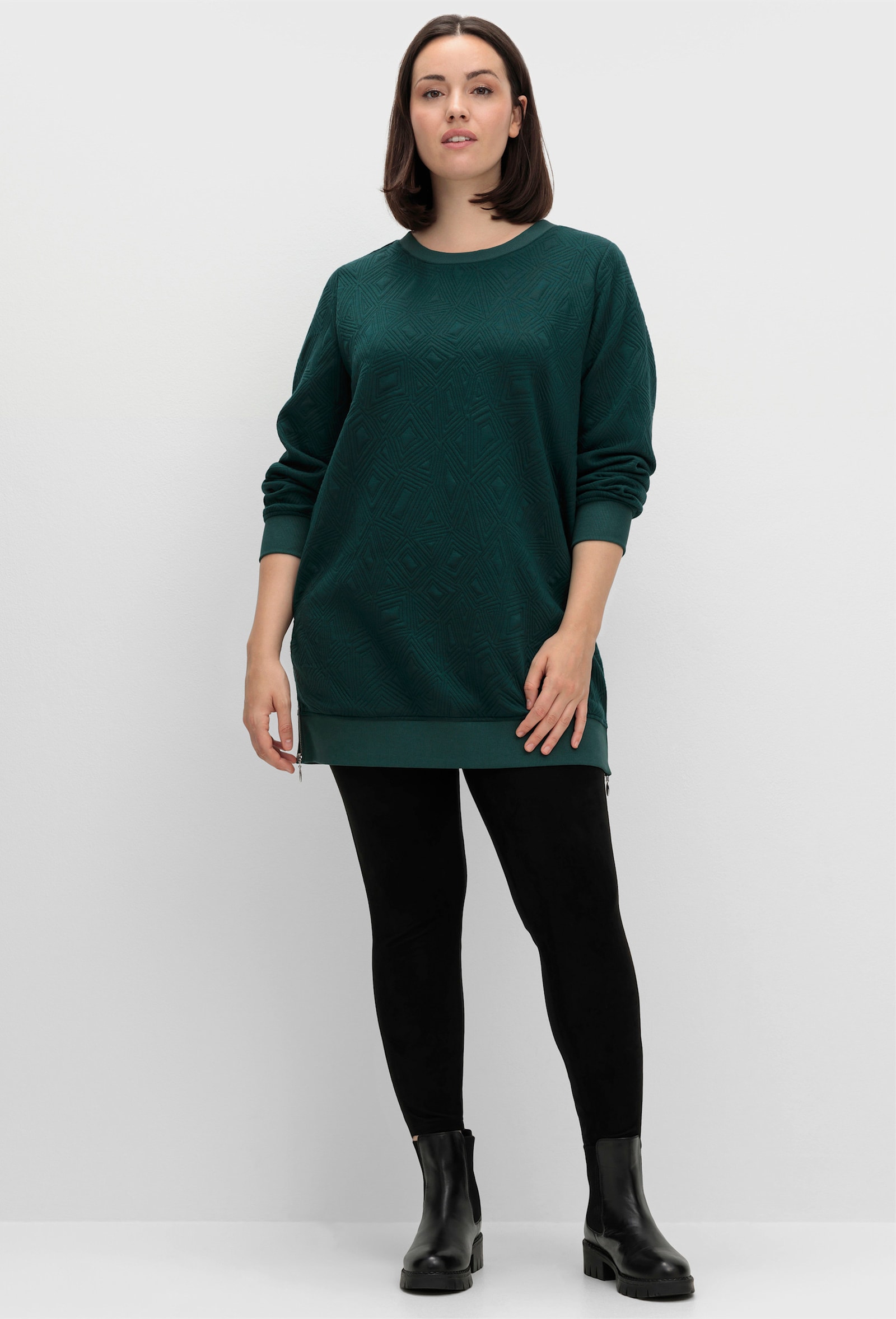 sheego Longsweatshirt mit Stepp-Muster - tiefgrün