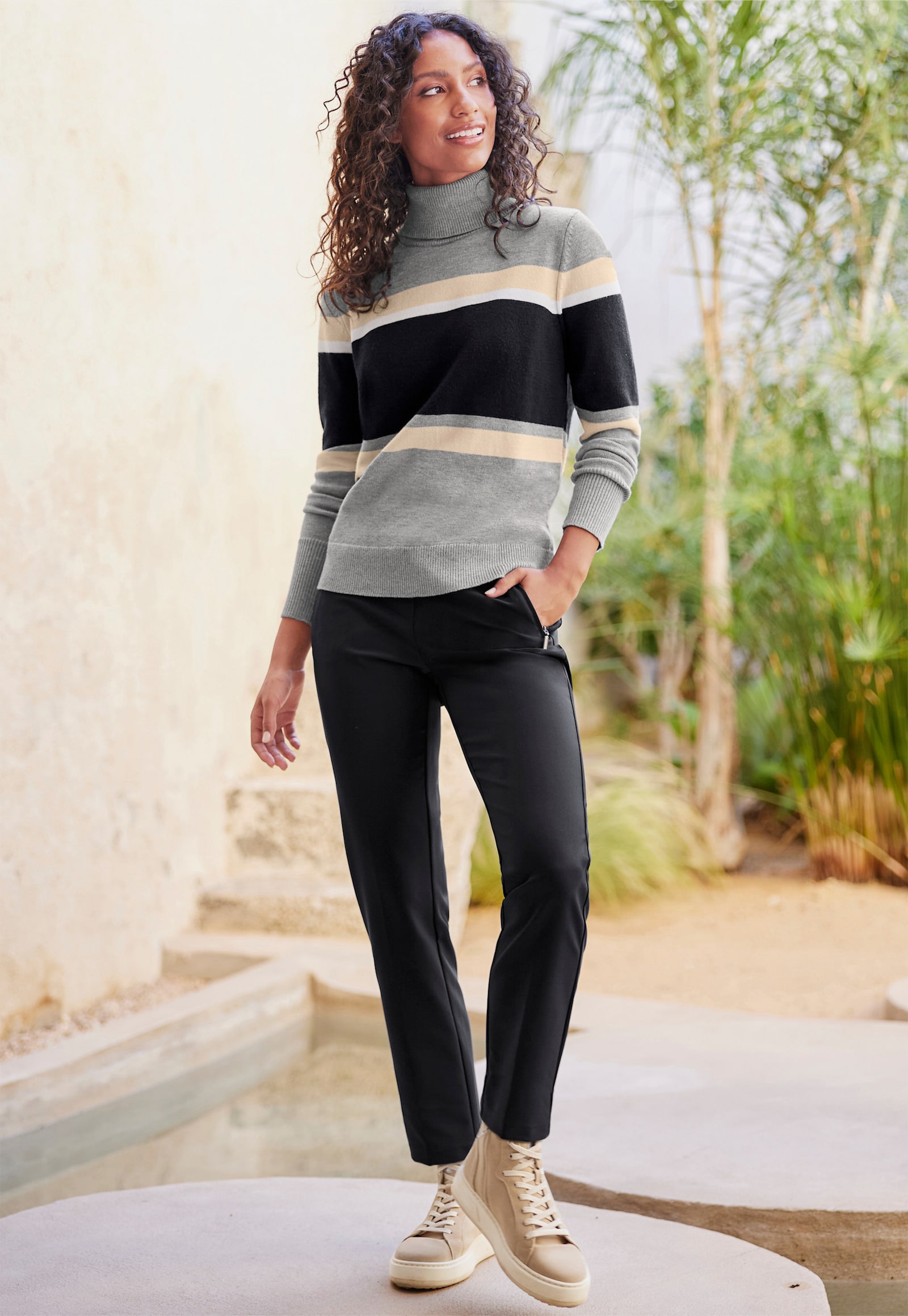 heine Gestreepte pullover met rolkraag - grijs/zwart gestreept