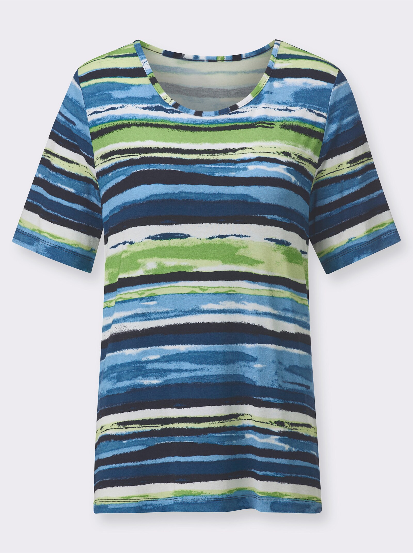 Kurzarmshirt im Viskose-Mix - apfel-jeansblau-bedruckt