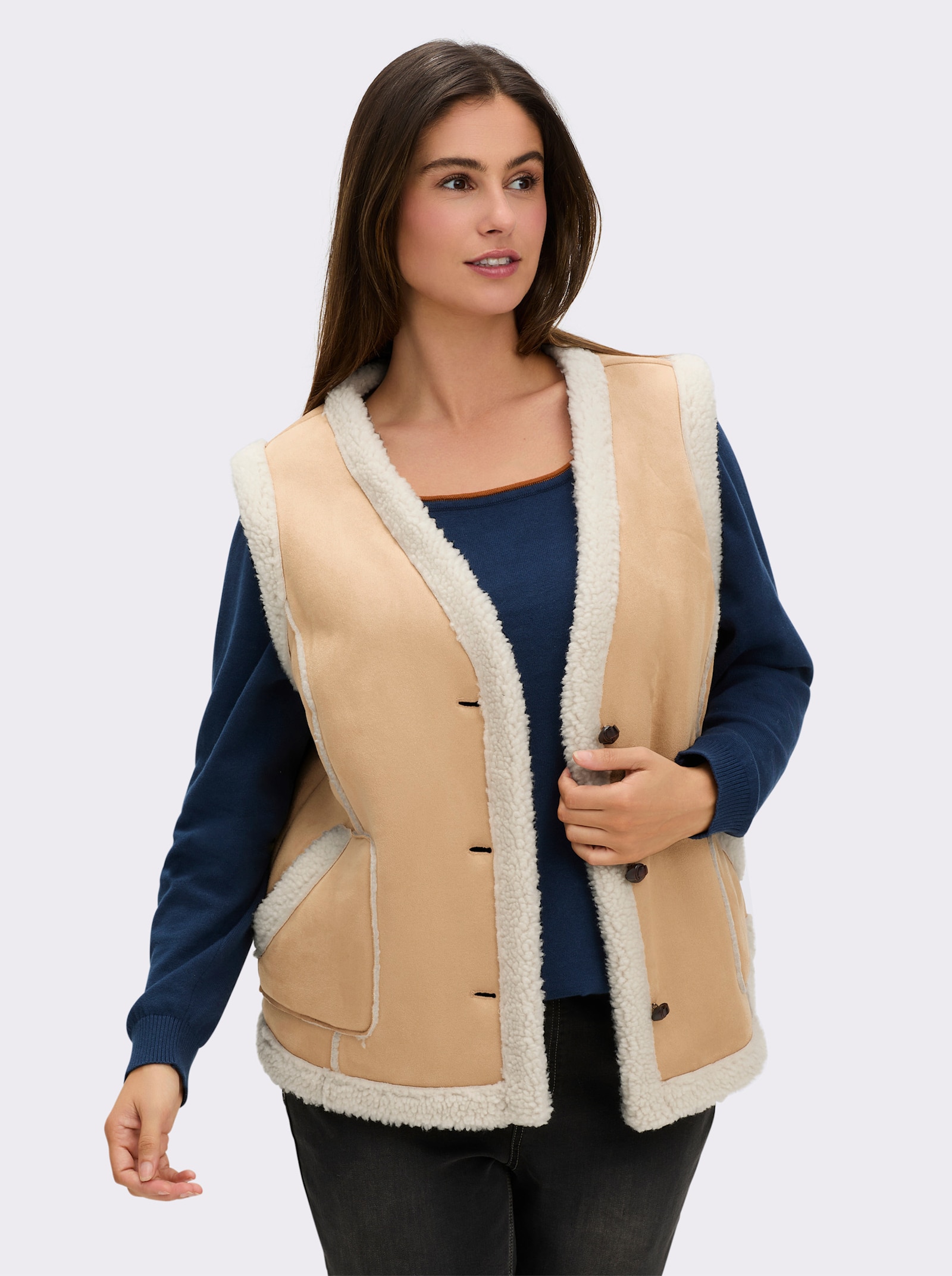 sheego Weste in Lammfell-Optik - camel