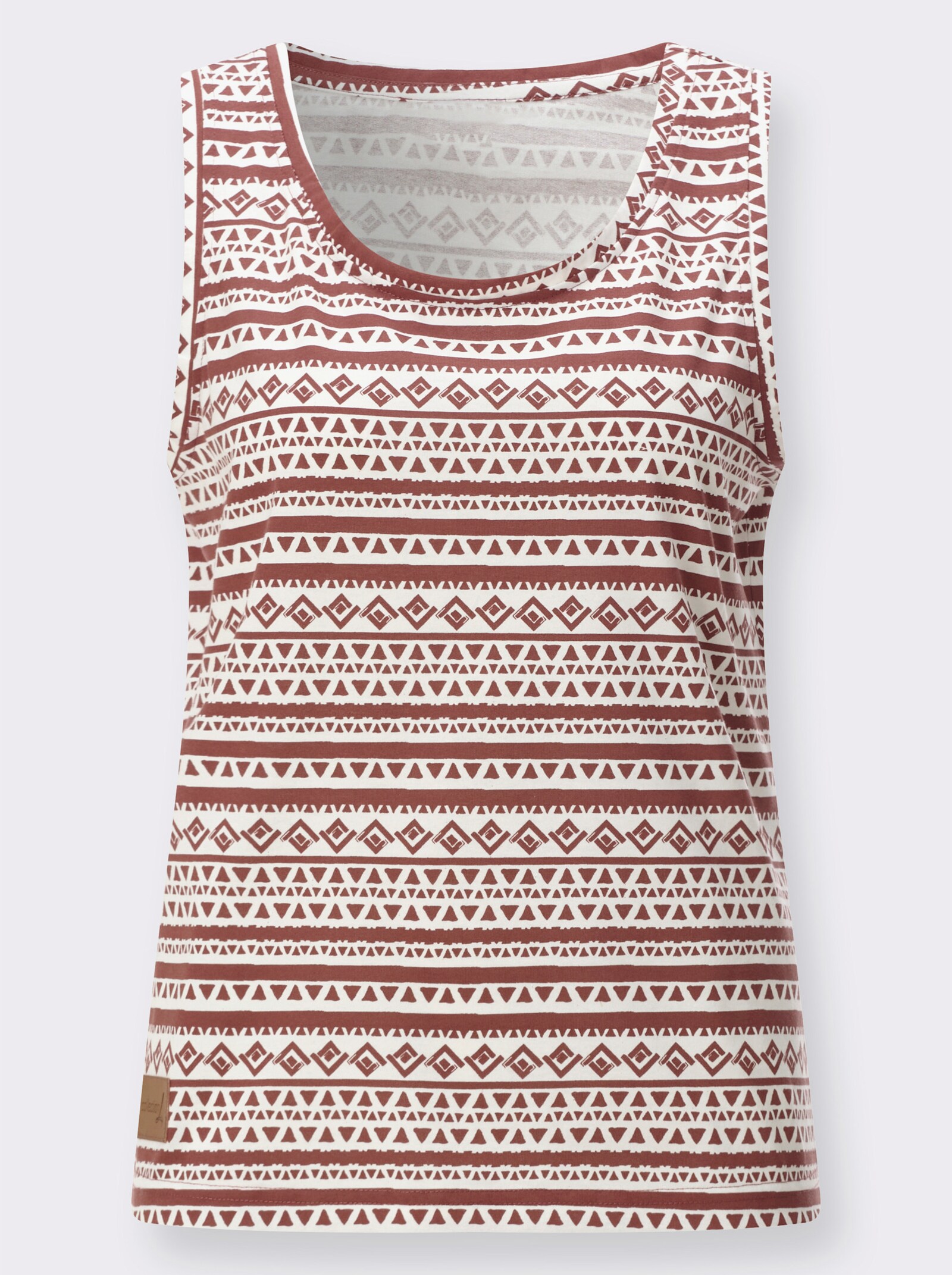 Shirttop - rotbraun-ecru-bedruckt