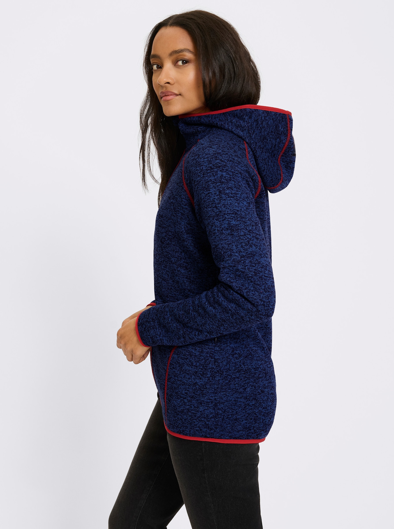 heine Kapuzenfleecejacke mit Kontrastnähten - marine-meliert