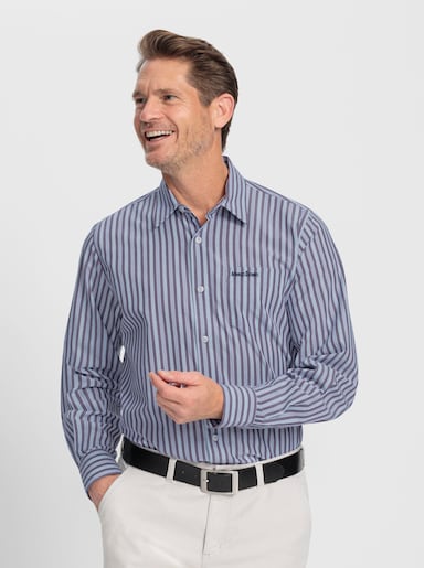 Marco Donati Langarmhemd mit Streifen-Muster, garngefärbt - marine-jeansblau-gestreift