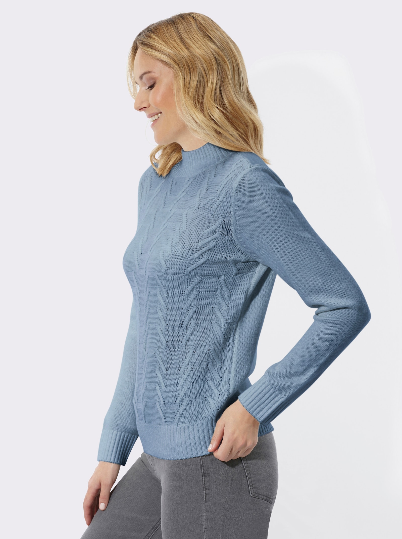 Stehkragenpullover mit Strukturmuster - bleu