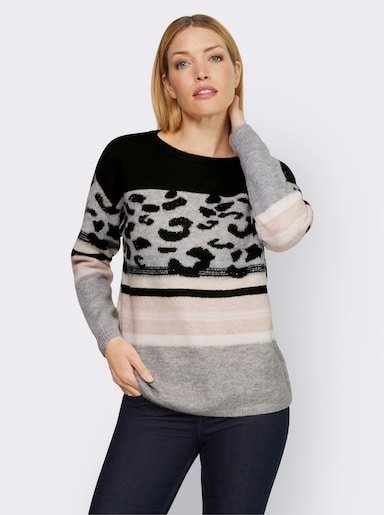 heine Pullover met ronde hals en patroonmix - zwart/ecru gedessineerd