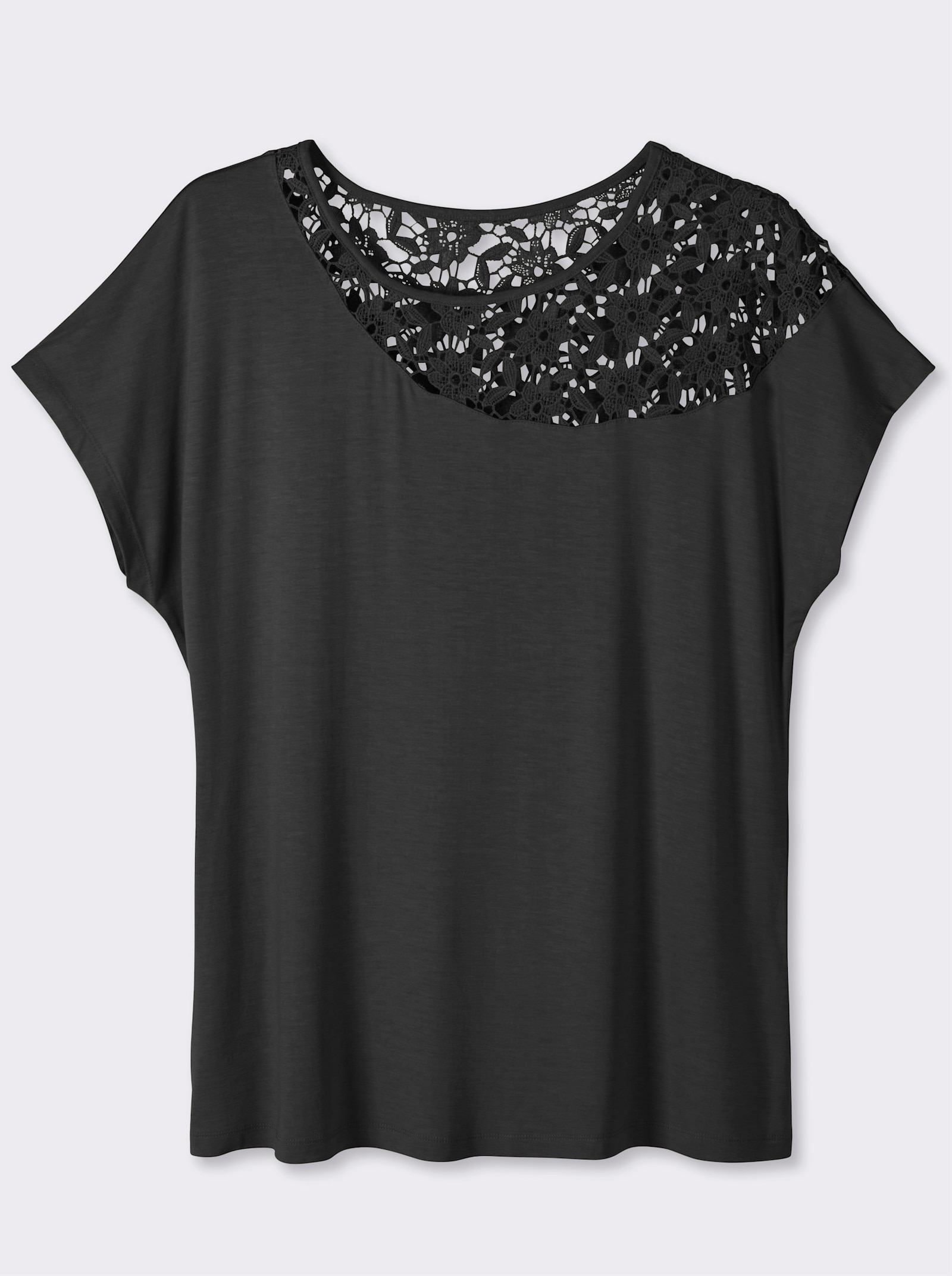 sheego Kurzarmshirt mit floraler Spitze - schwarz