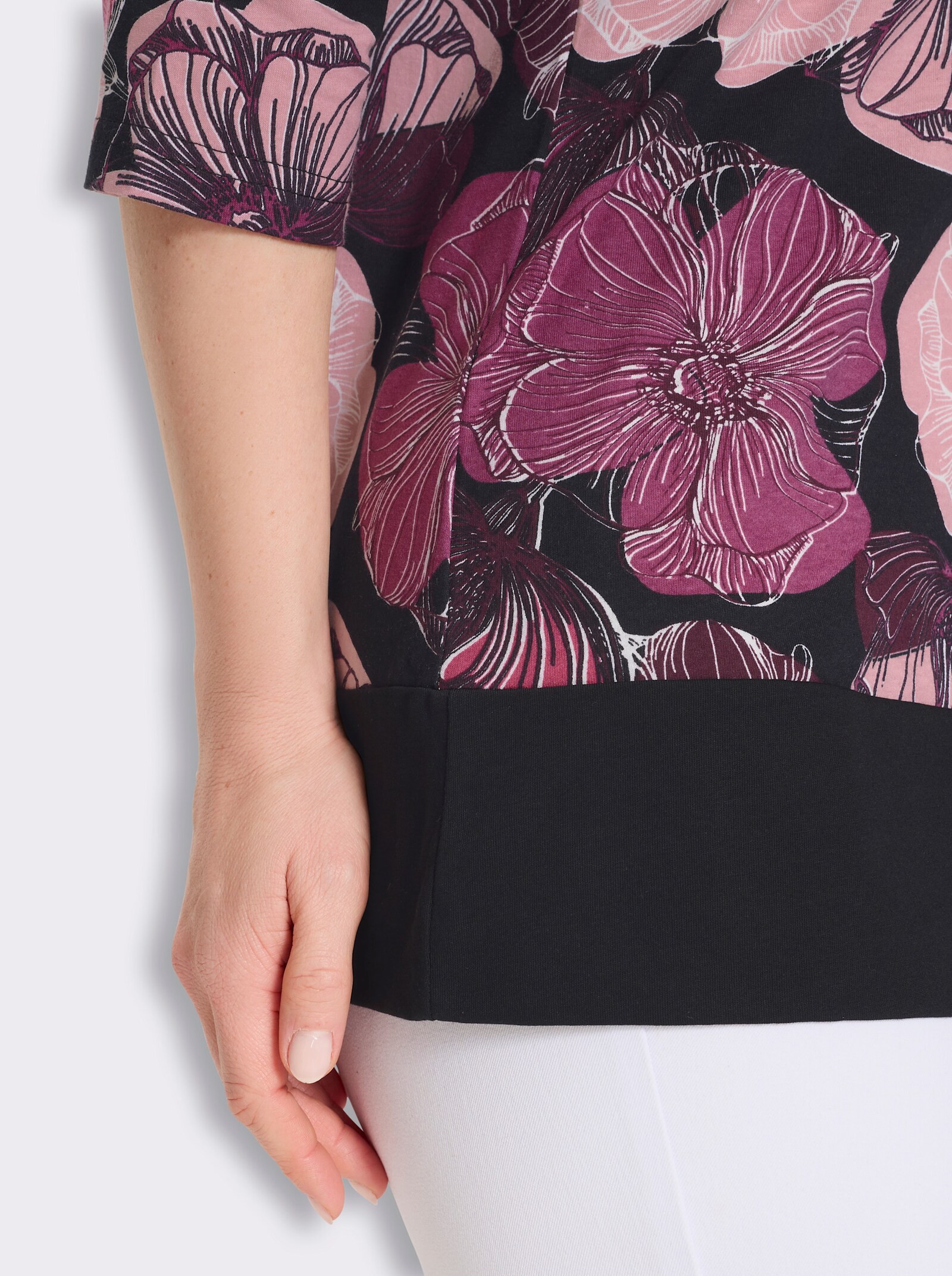 Longshirt in figurfreundlicher A-Linie - fuchsia-schwarz-bedruckt