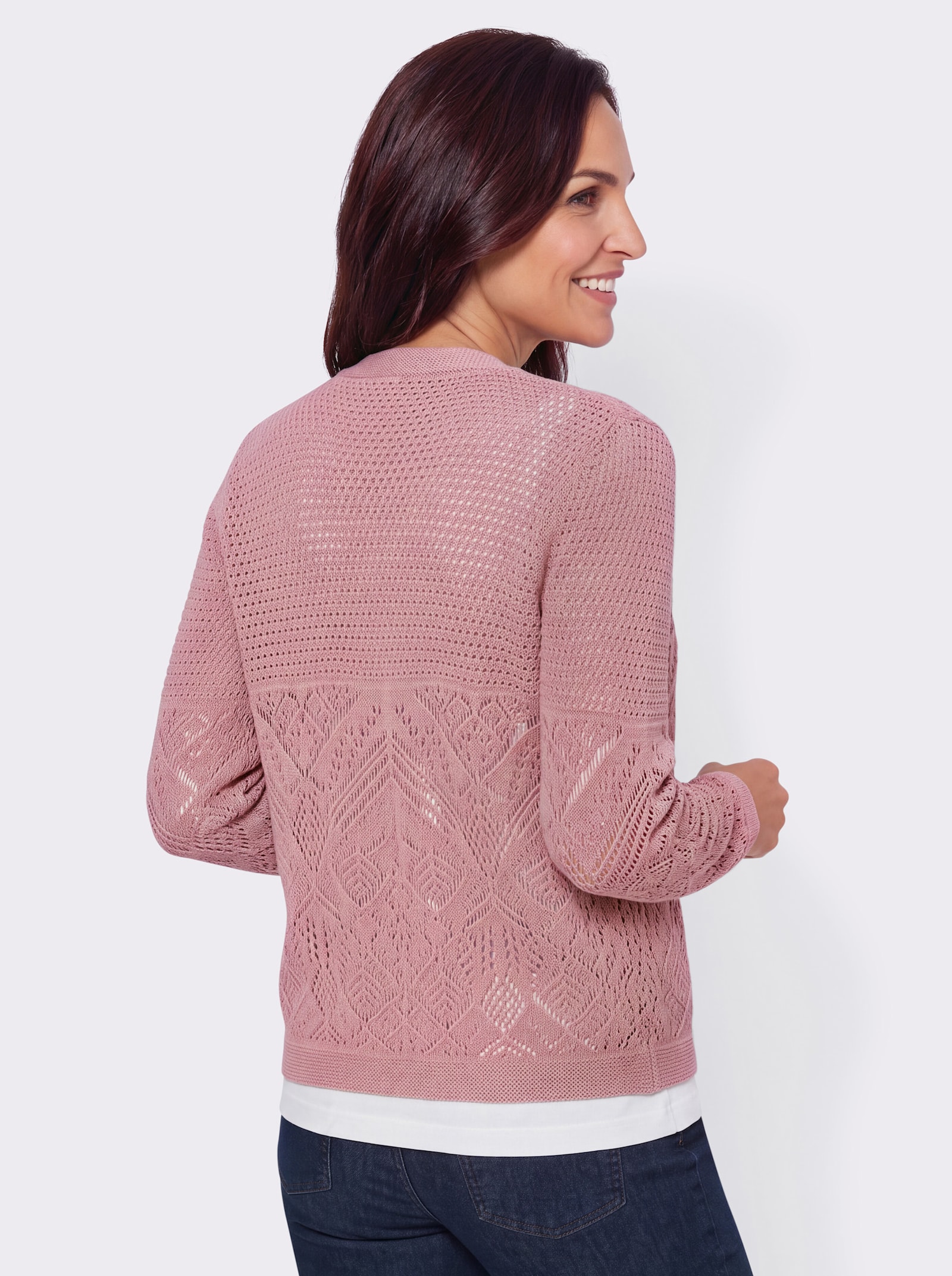 Ajourstrickjacke in Baumwoll-Viskose-Qualität - hortensie