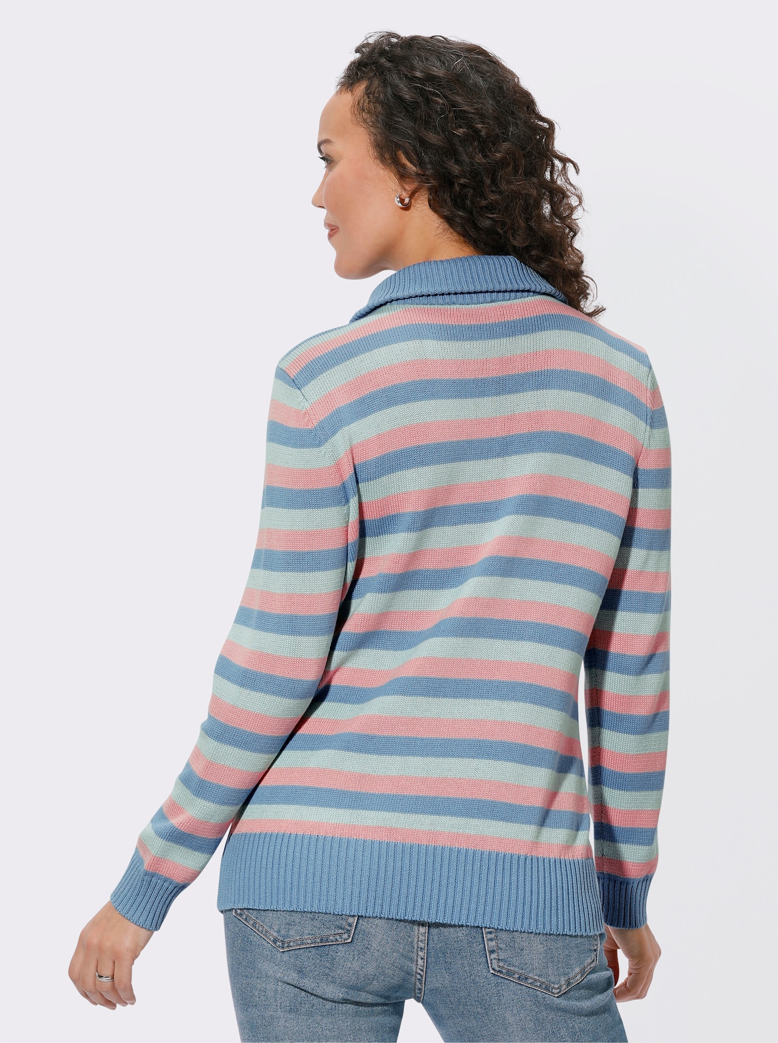 Troyer mit Reissverschluss - himmelblau-rosenquarz-geringelt