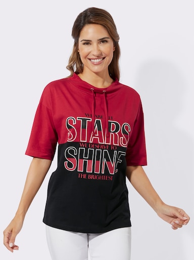 Kurzarmshirt mit Stehkragen - rot-schwarz