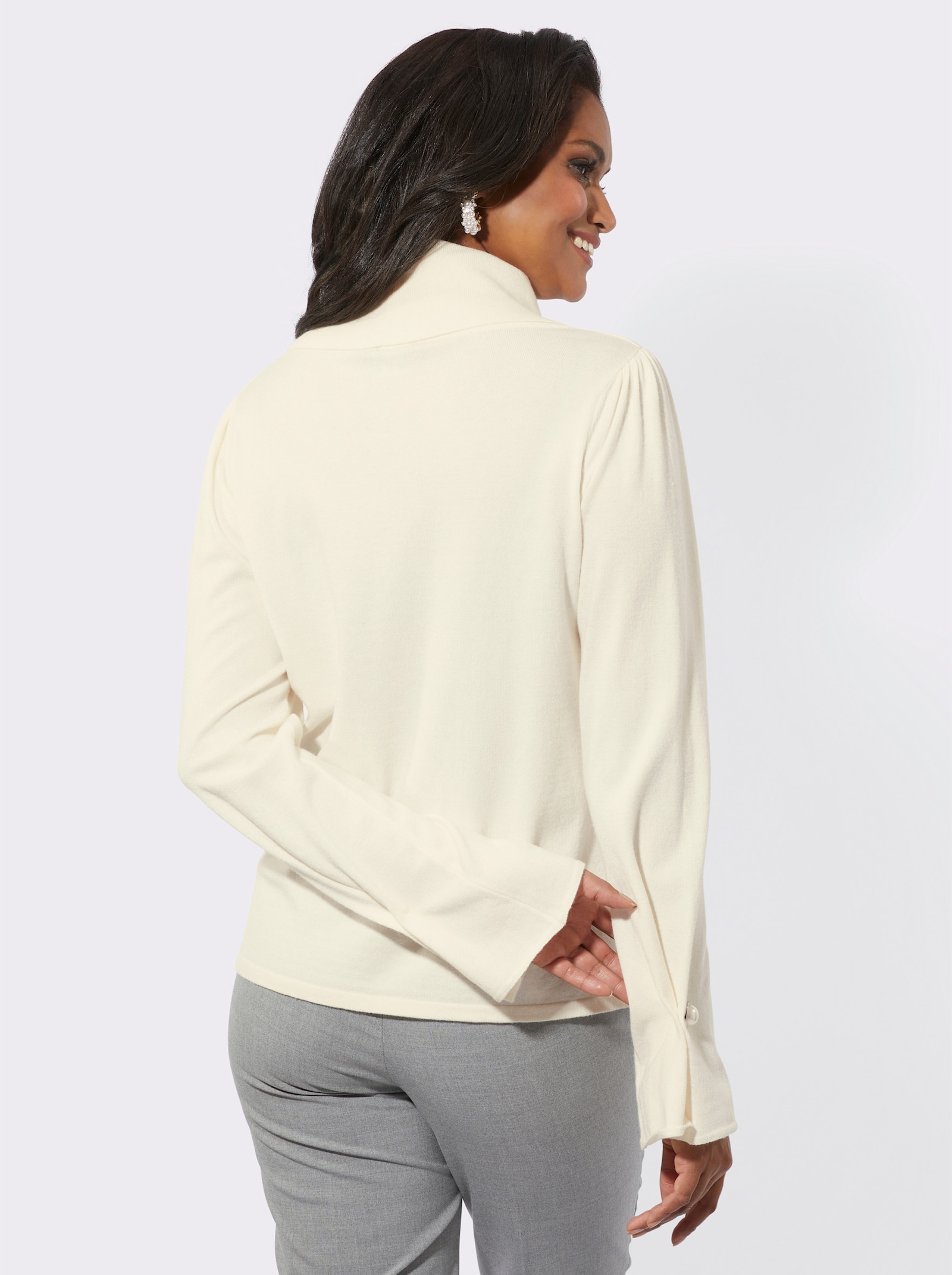 Langarm-Pullover mit halsfernem Rollkragen - champagner