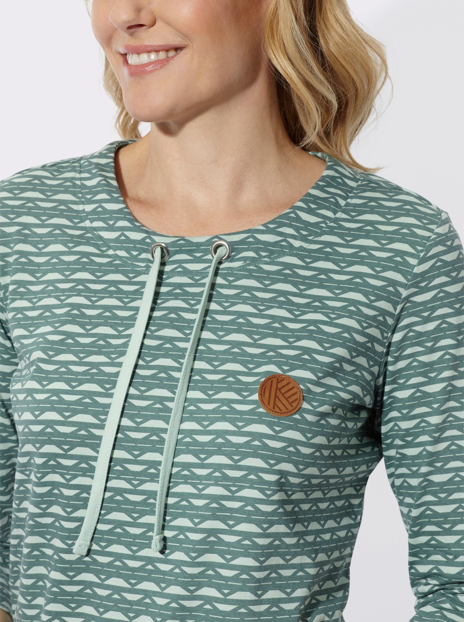 3/4-Arm-Shirt mit Zickzack-Muster - kalkmint-jade-bedruckt