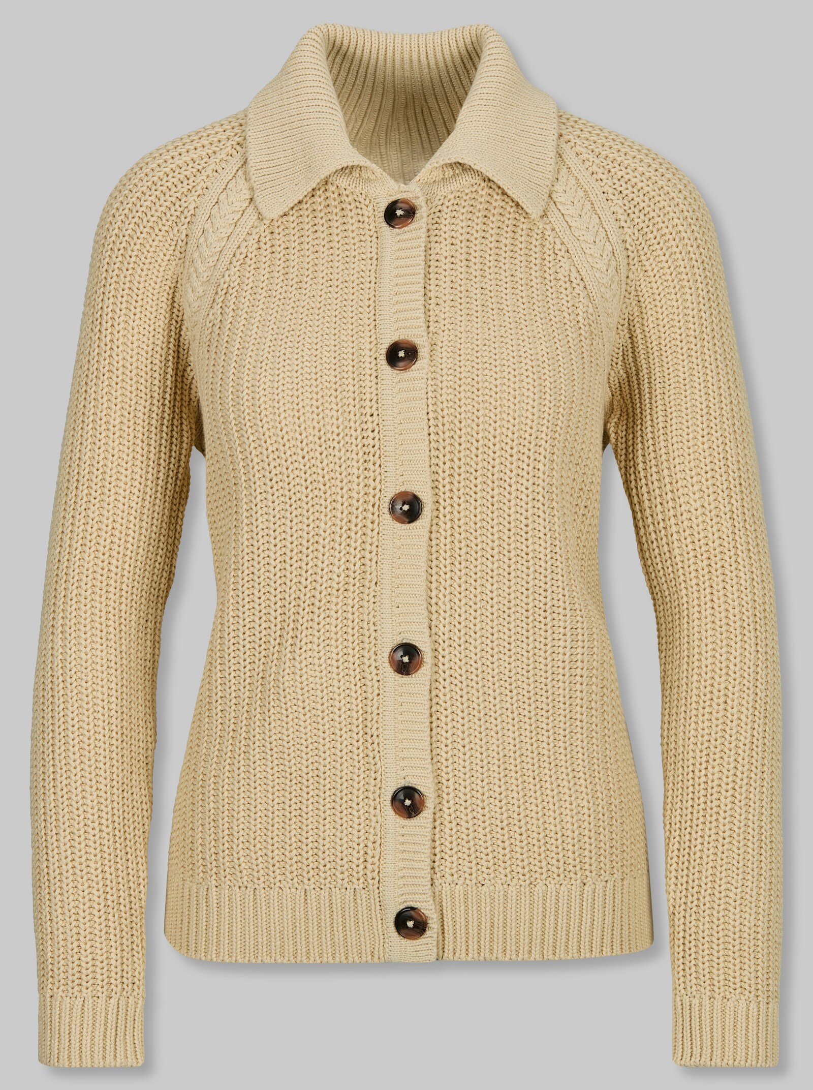 heine Strickjacke mit Polokragen - sand