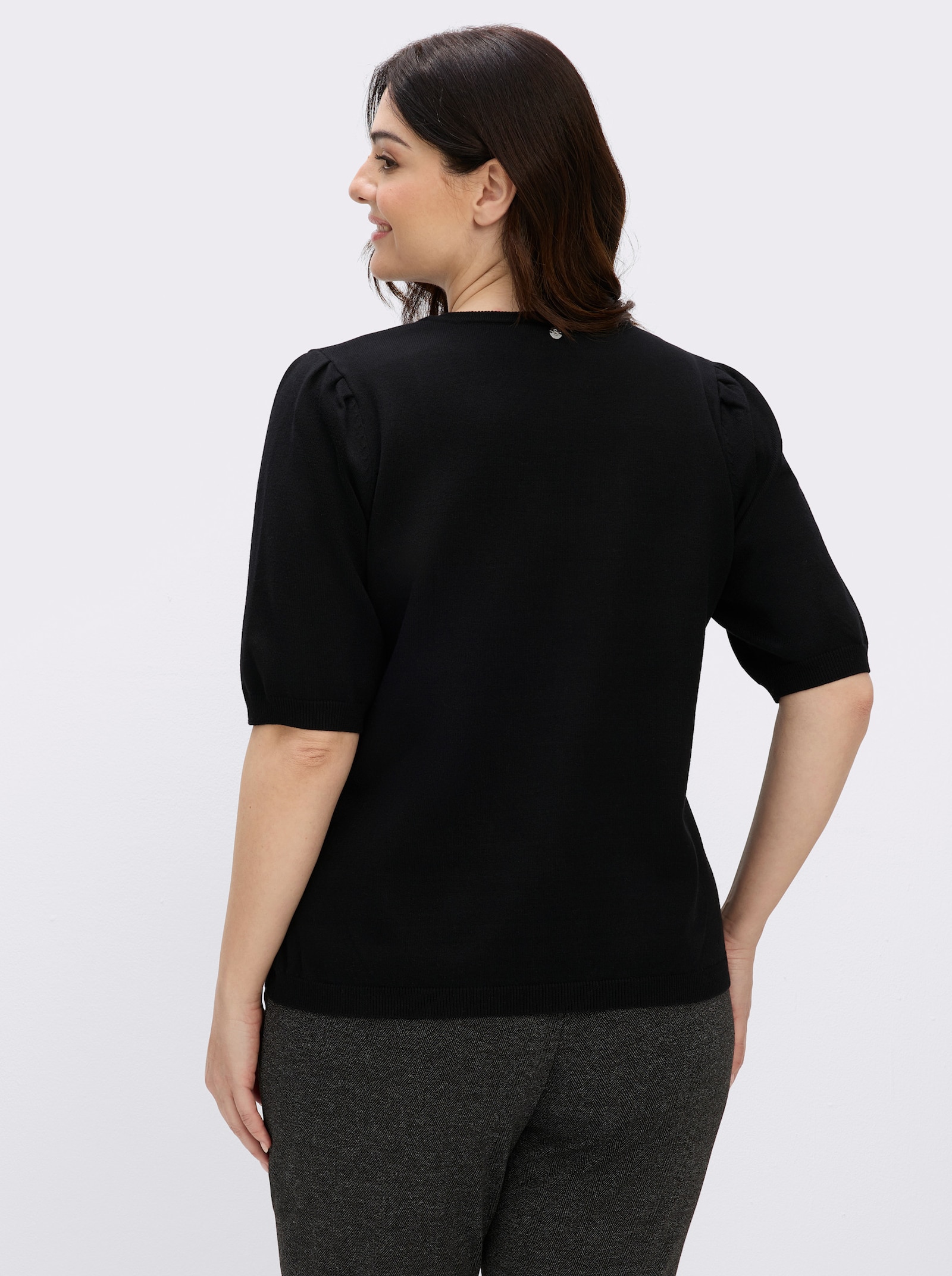 sheego V-Ausschnitt-Pullover mit Strass-Verzierung - schwarz