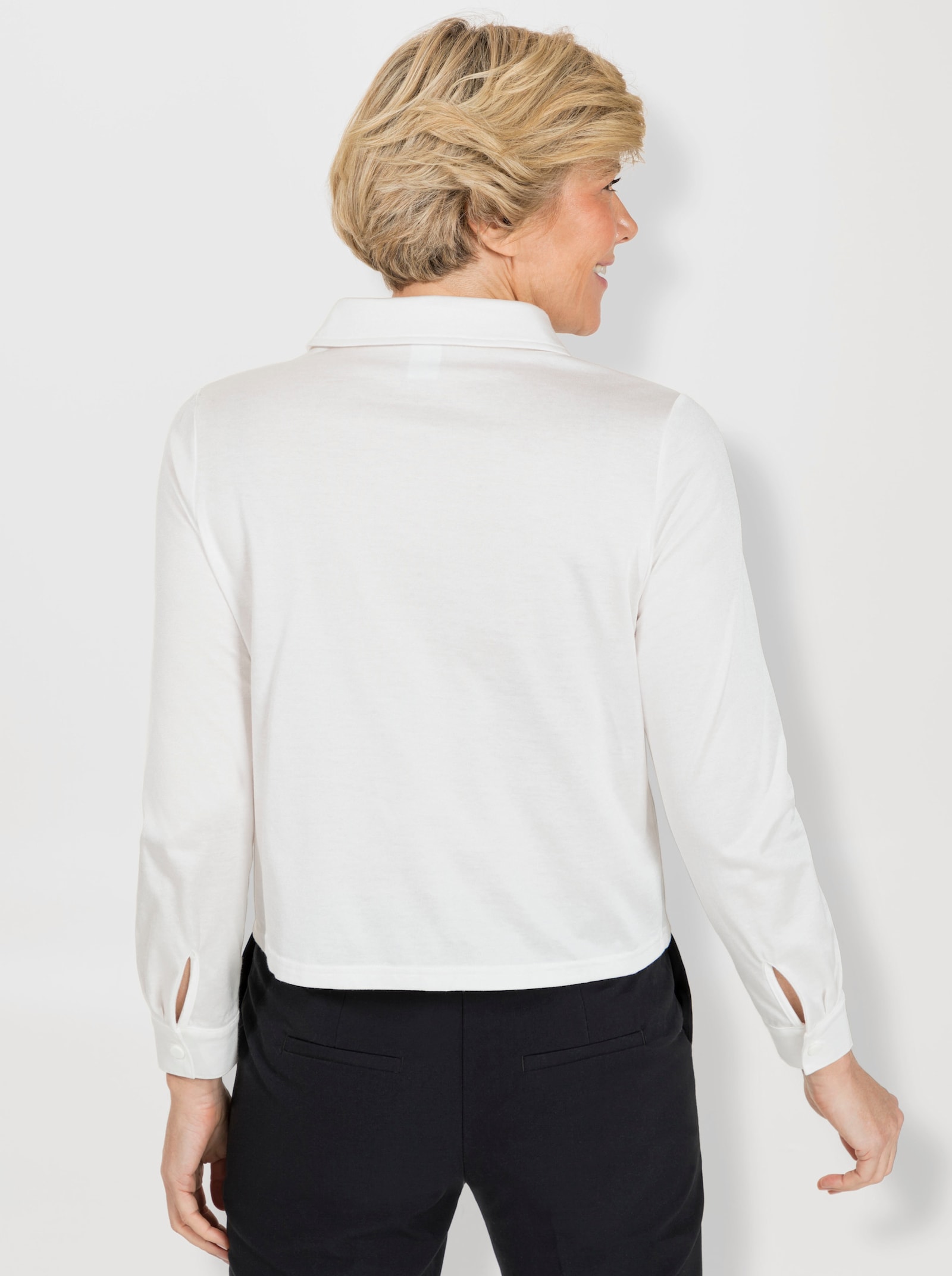 Jersey-Bluse mit Faltenpartie - ecru