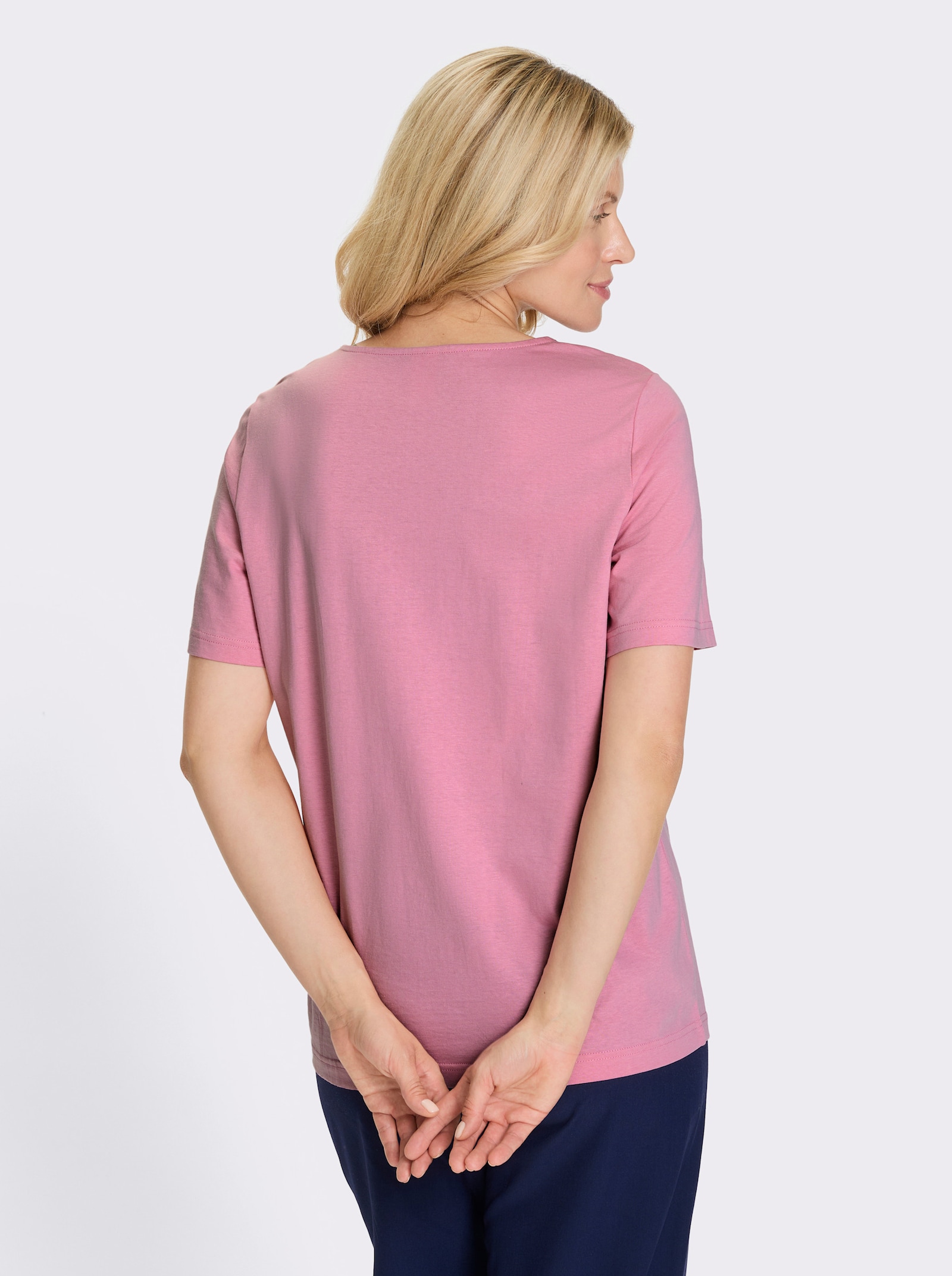 Shirt met korte mouwen en golvende rand - oudroze