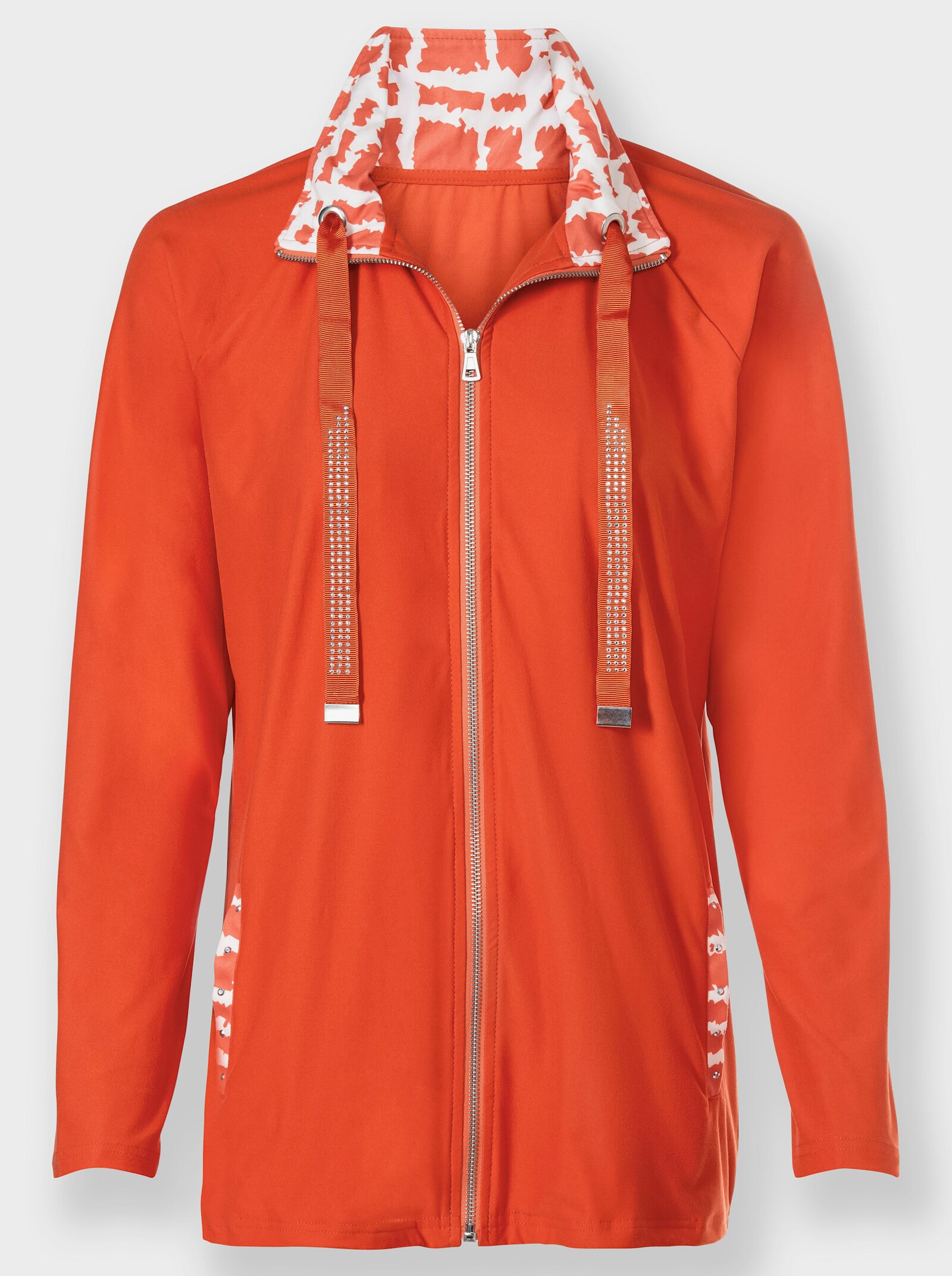 Shirtjacke mit Glitzersteinchen - orange-ecru-gemustert