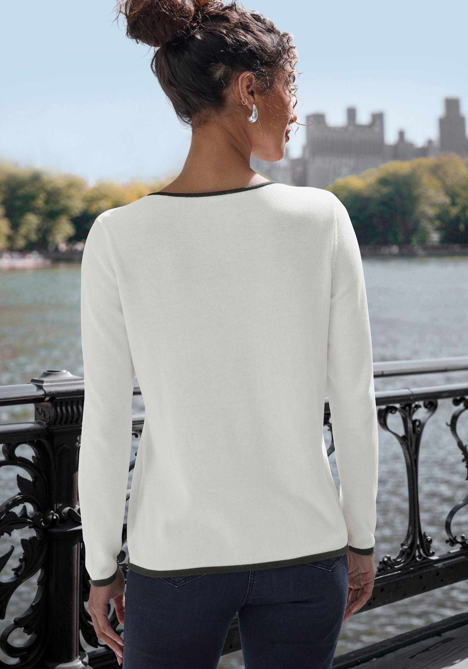 Vivance V-Ausschnitt-Pullover - weiss-schwarz