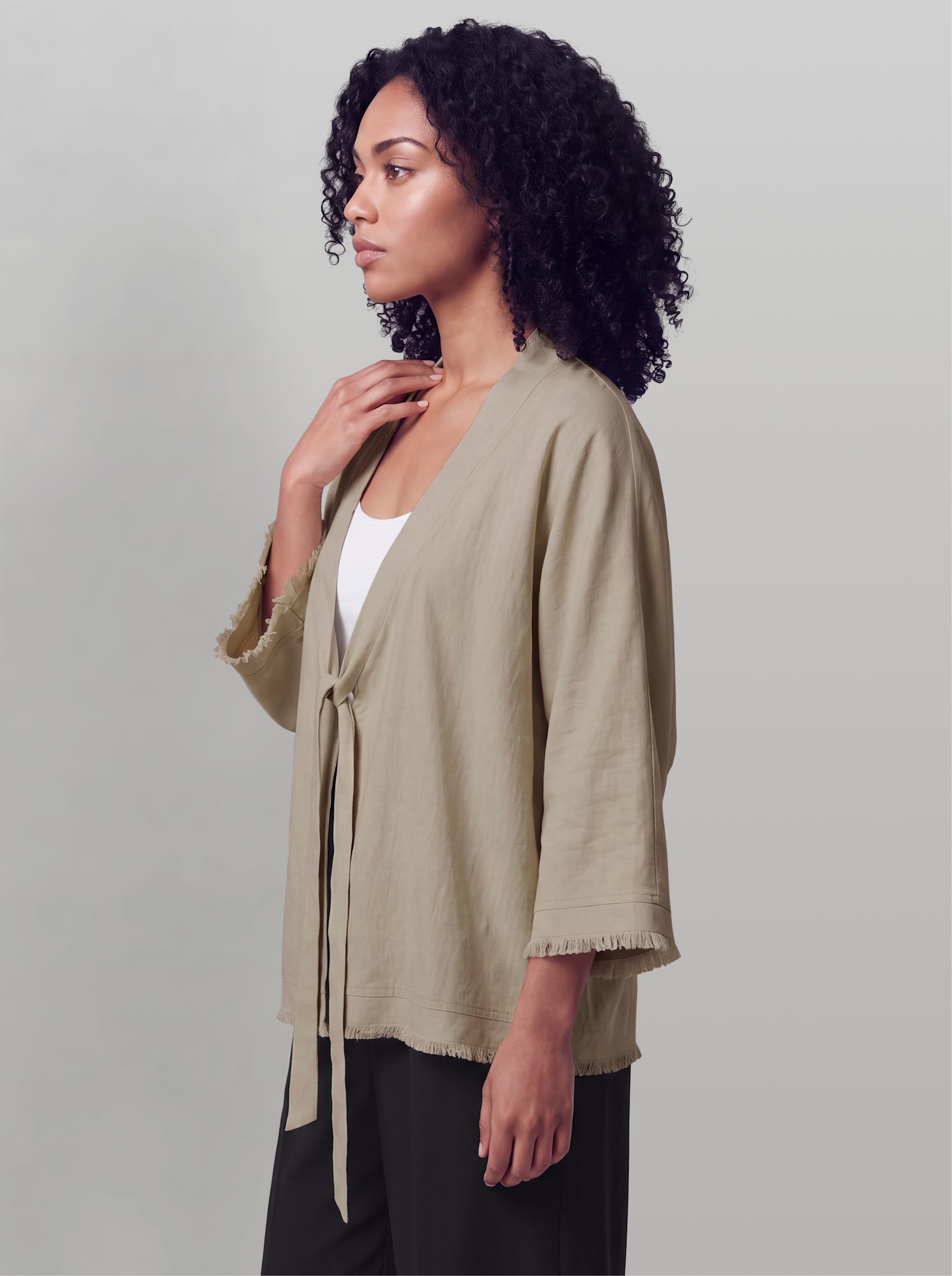heine Blusenjacke mit Fransenborte - sesam