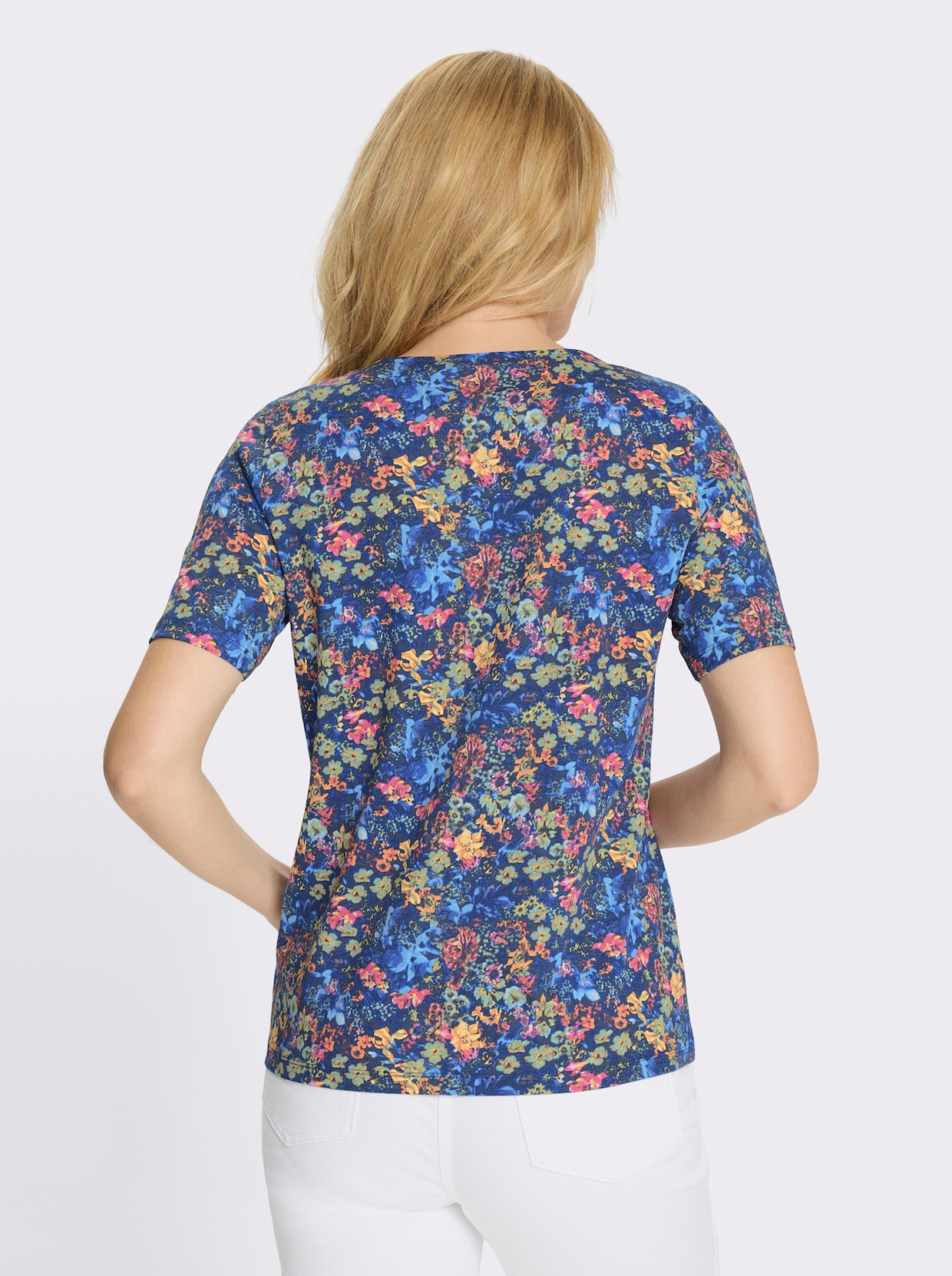 Kurzarmshirt allover bedruckt - dunkelblau-aqua-bedruckt