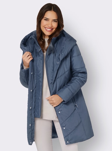 Longjacke mit verdeckter Druckknopfleiste - rauchblau
