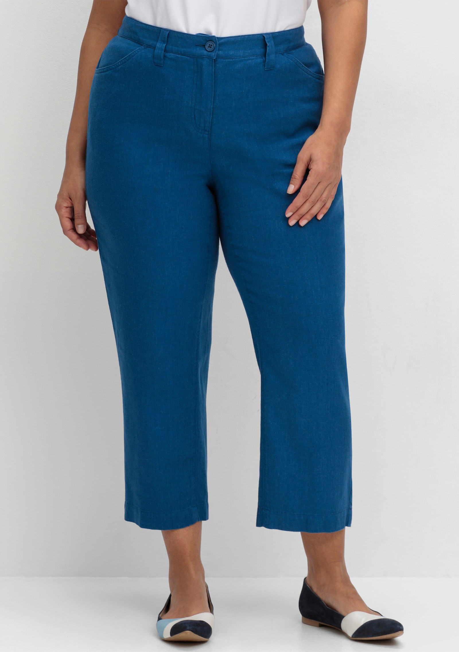 sheego 7/8-Hose aus Leinen-Mix - blaubeere