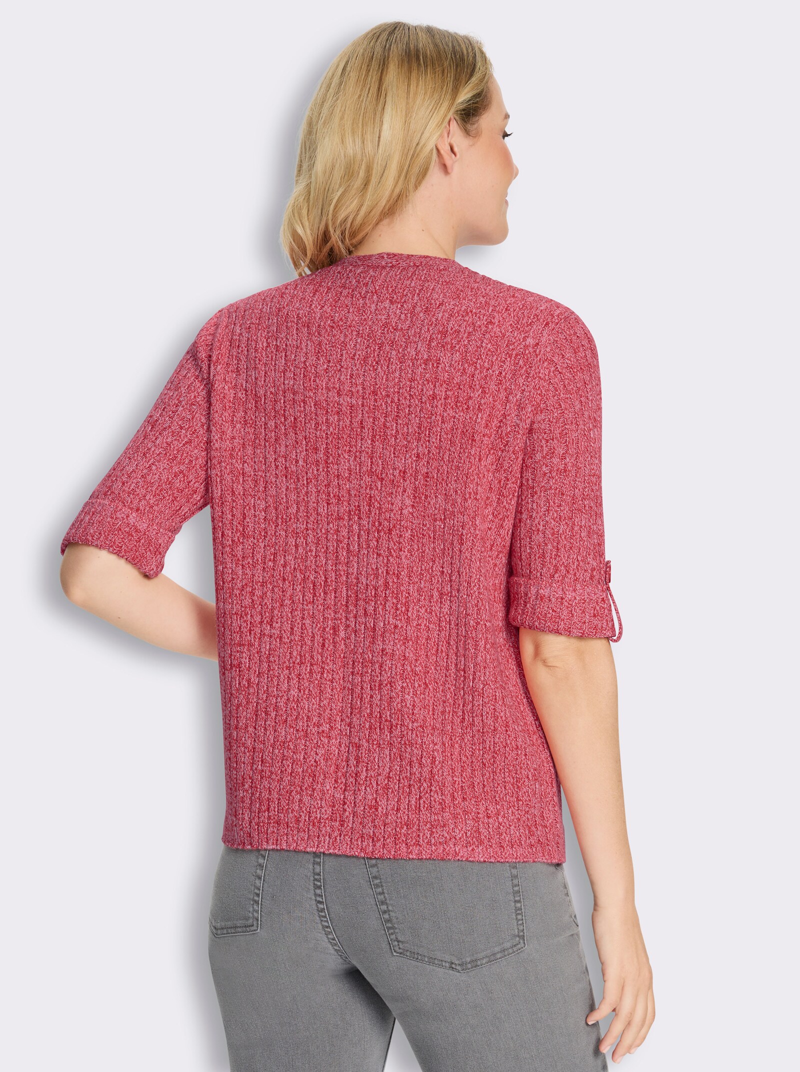 Strickjacke in Rippen-Optik - erdbeere-weiß-meliert