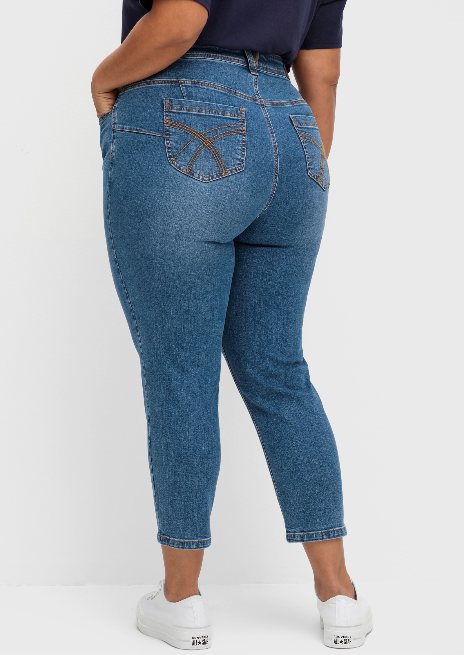 sheego High waist jeans met smalle 7/8-pijpen - blue denim