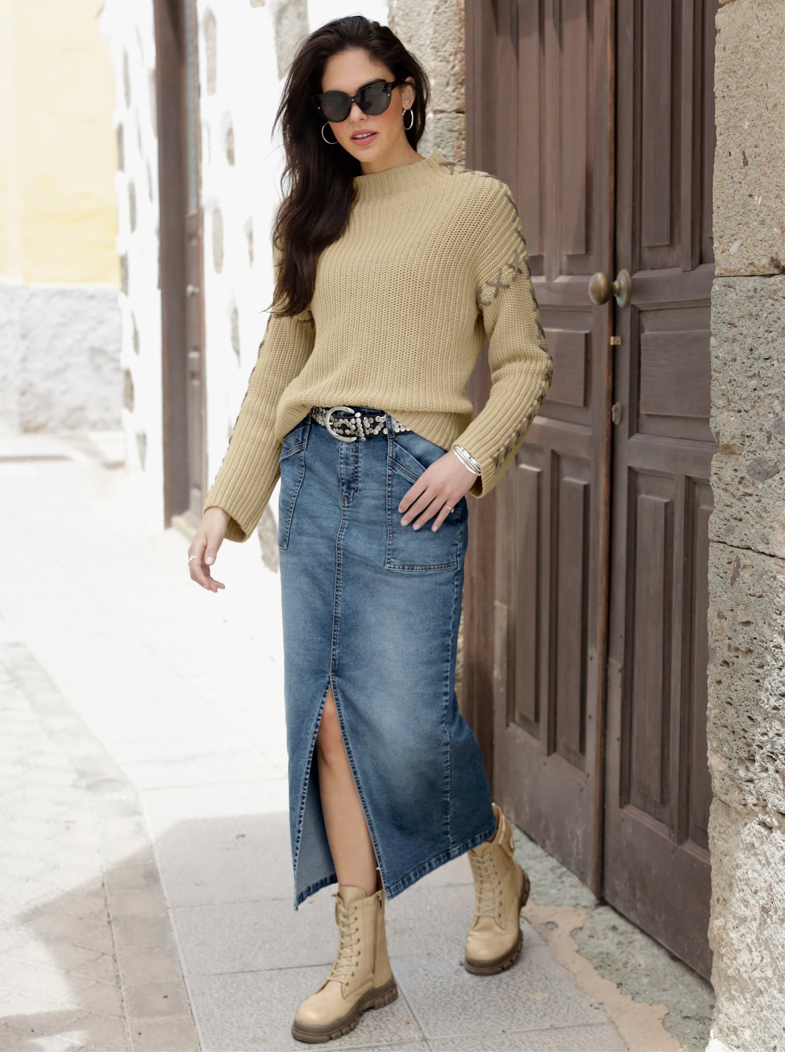 heine Pull en tricot avec petits rubans décoratifs - sable