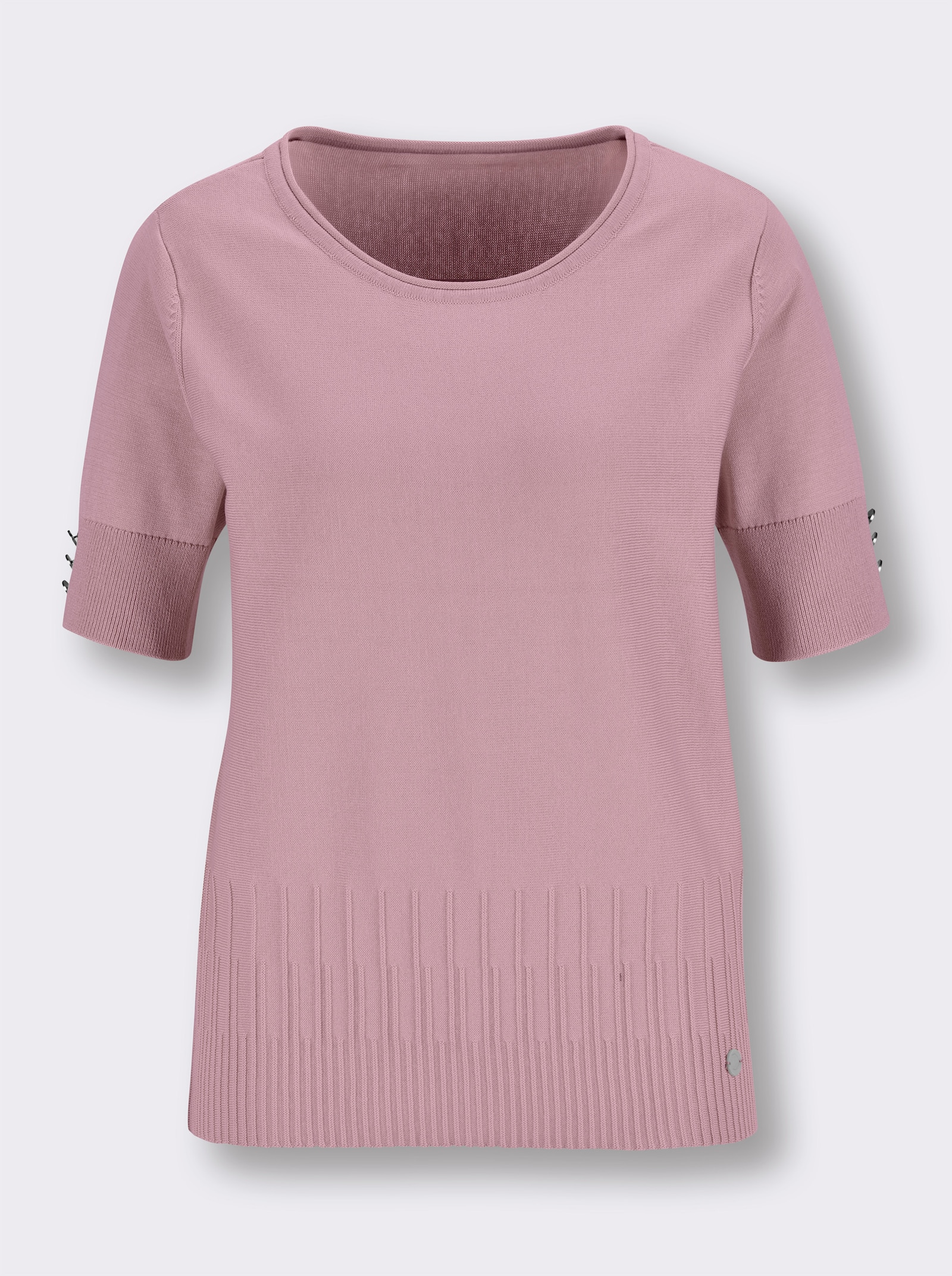 CREATION L PREMIUM Kurzarmpullover mit Zierknöpfen - rosé