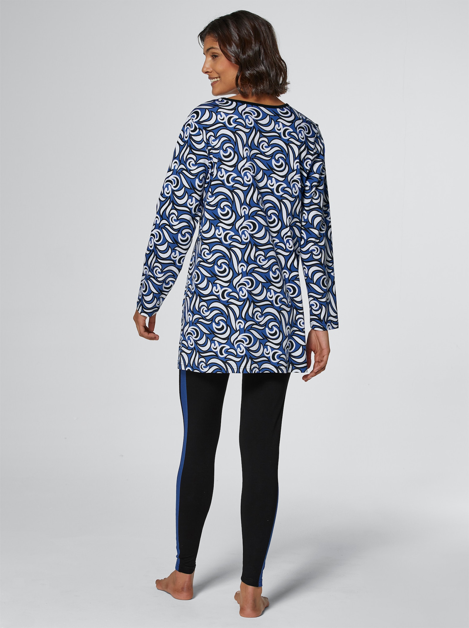 wäschepur Schlafanzug im Viskose-Mix - royalblau-schwarz-bedruckt