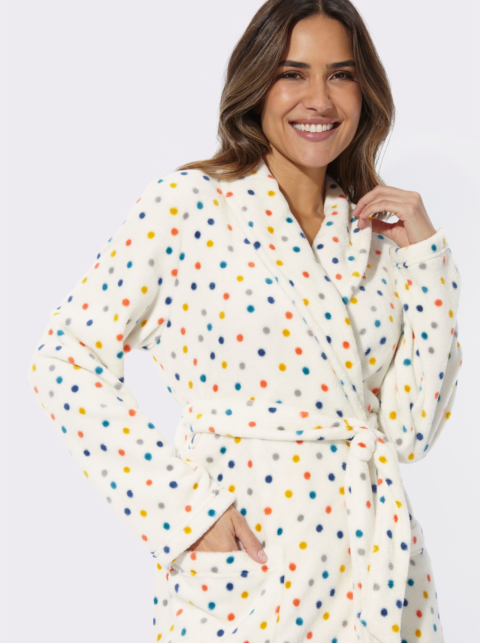 Morgenmantel mit Schalkragen - ecru-bunt