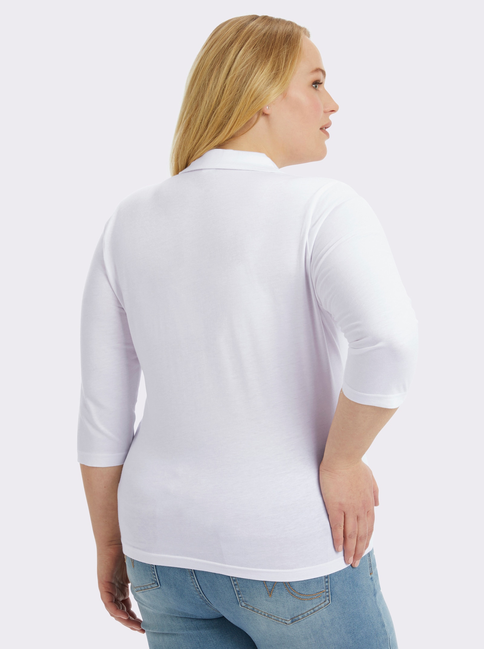 Poloshirt mit langer Knopfleiste - weiß