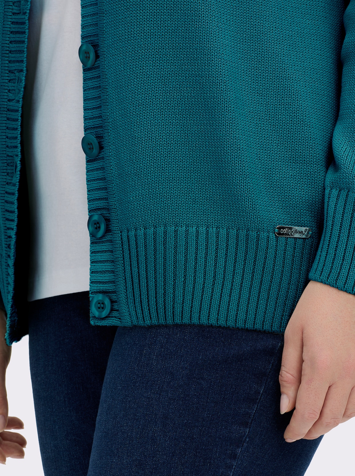 Strickjacke mit farblich abgestimmten Knöpfen - petrol