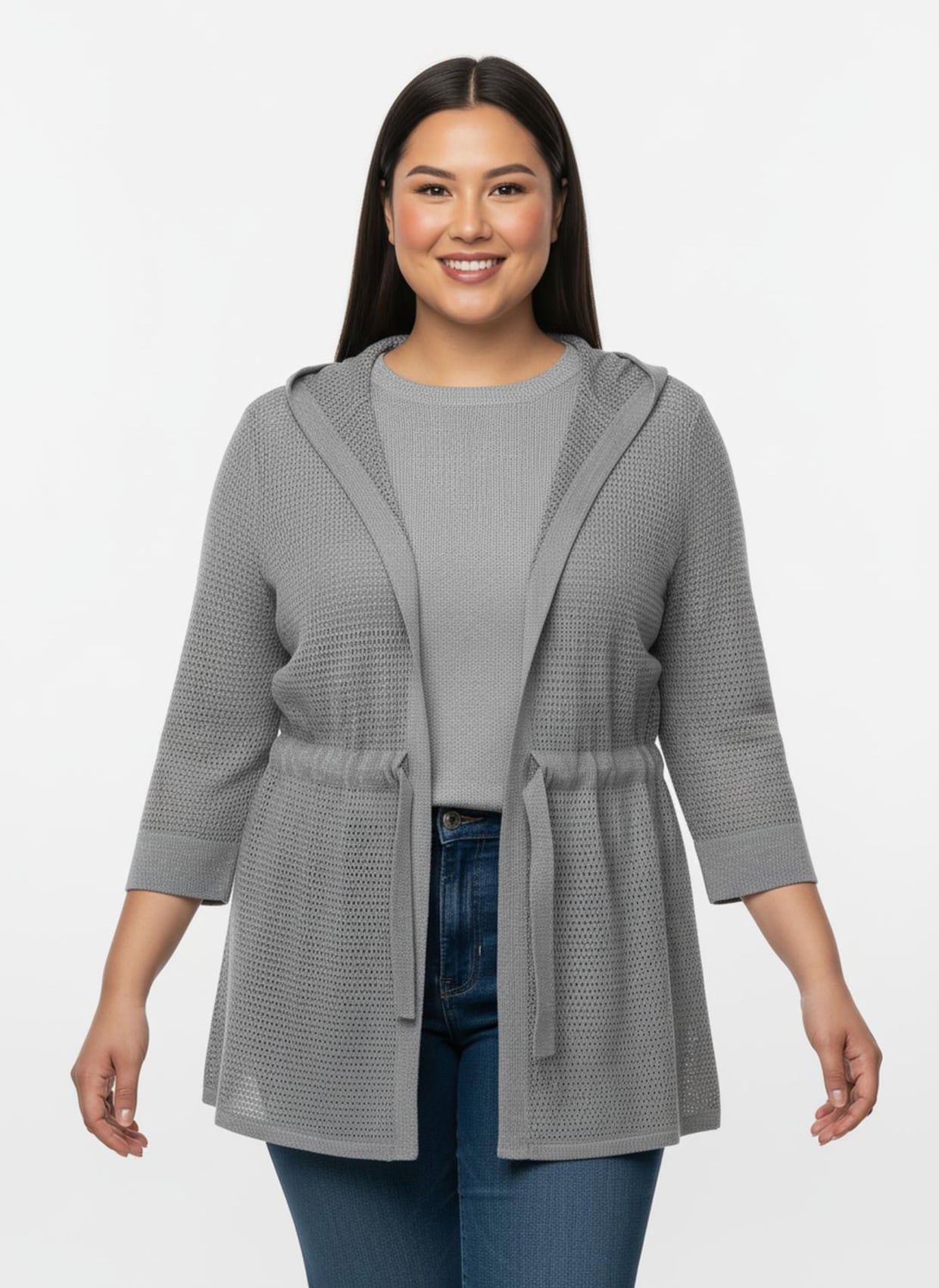 Ajourstrickjacke - steingrau