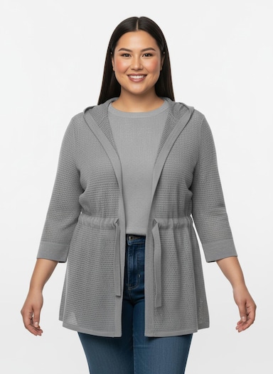 Ajourstrickjacke - steingrau