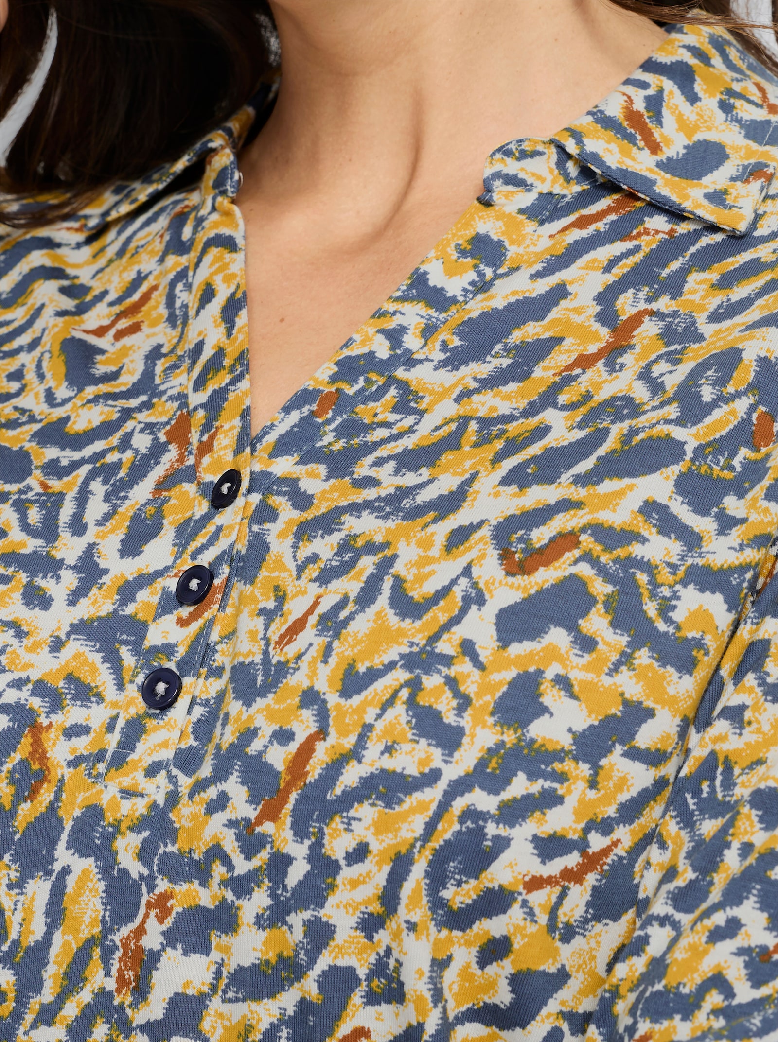  Poloshirt mit Alloverdruck - ecru-rauchblau-bedruckt