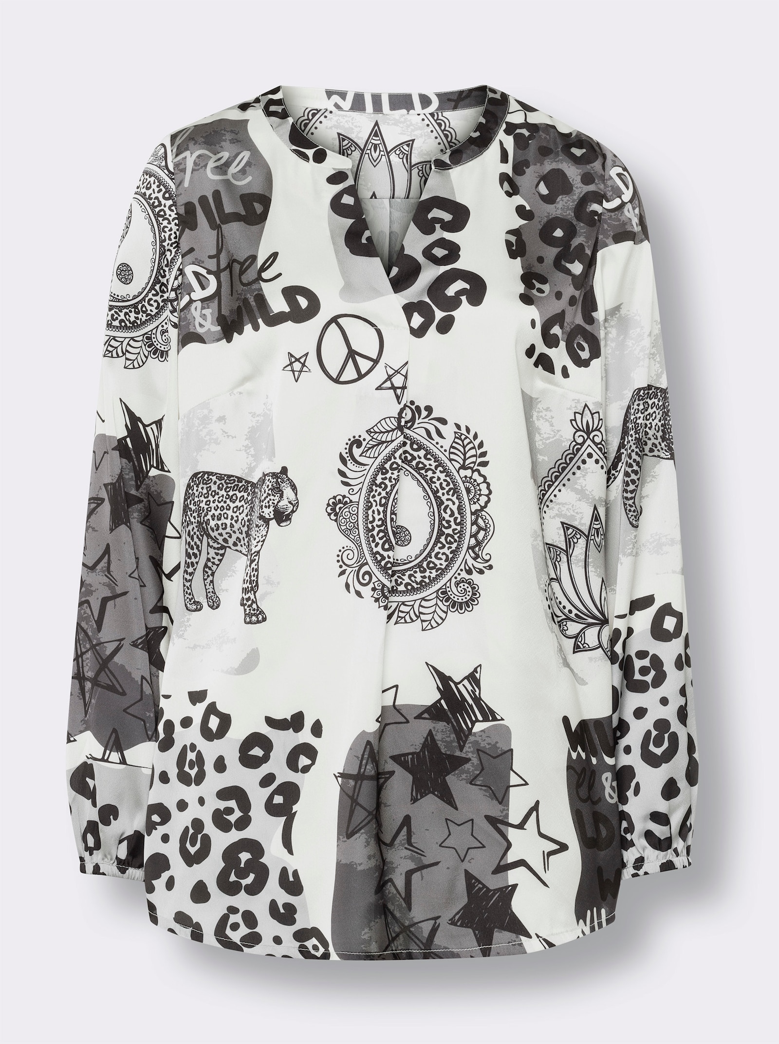 heine Druckbluse mit Muster-Mix - champagner-schwarz-bedruckt