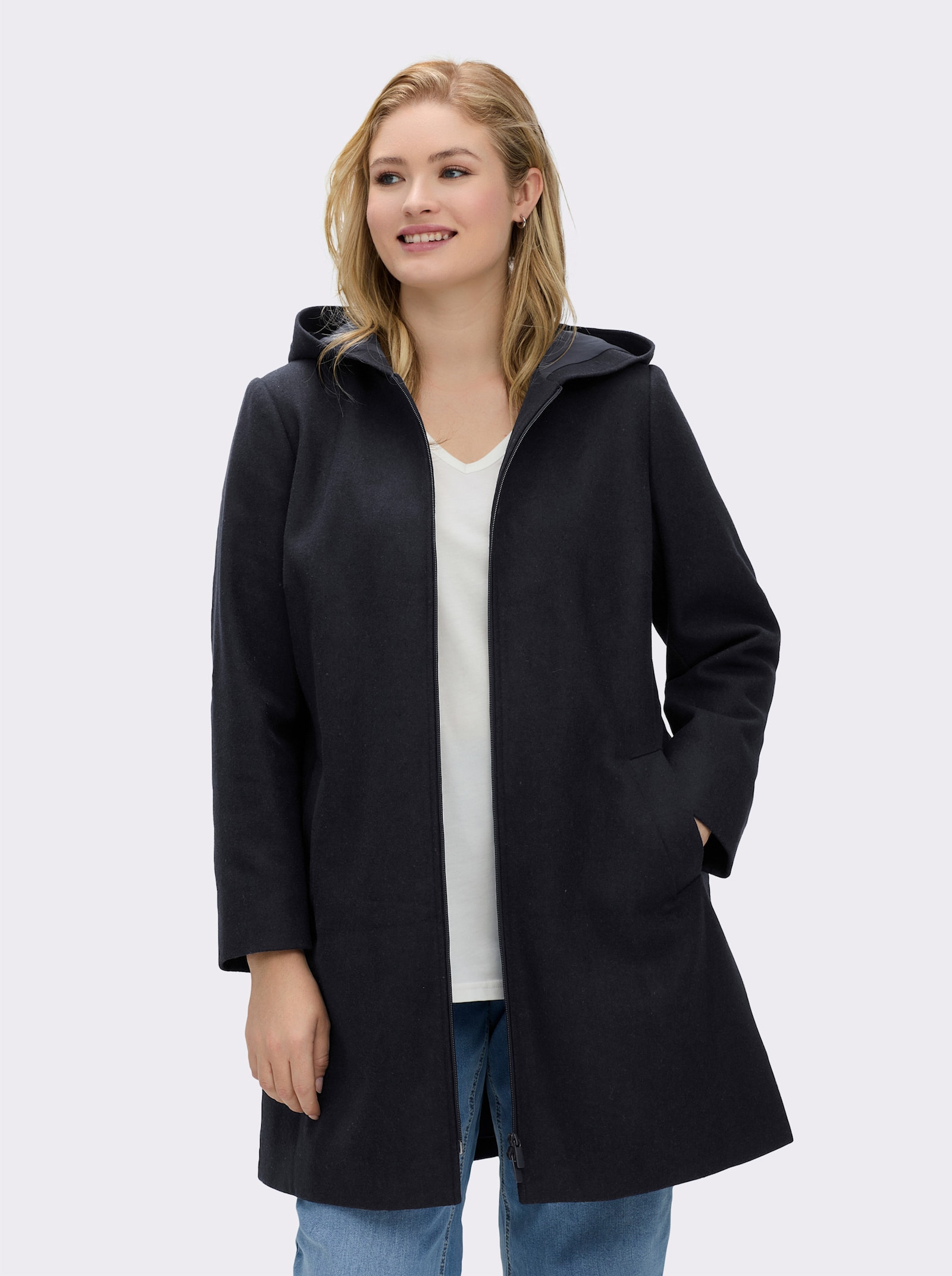 sheego Wintermantel mit Wollanteil - tiefblau