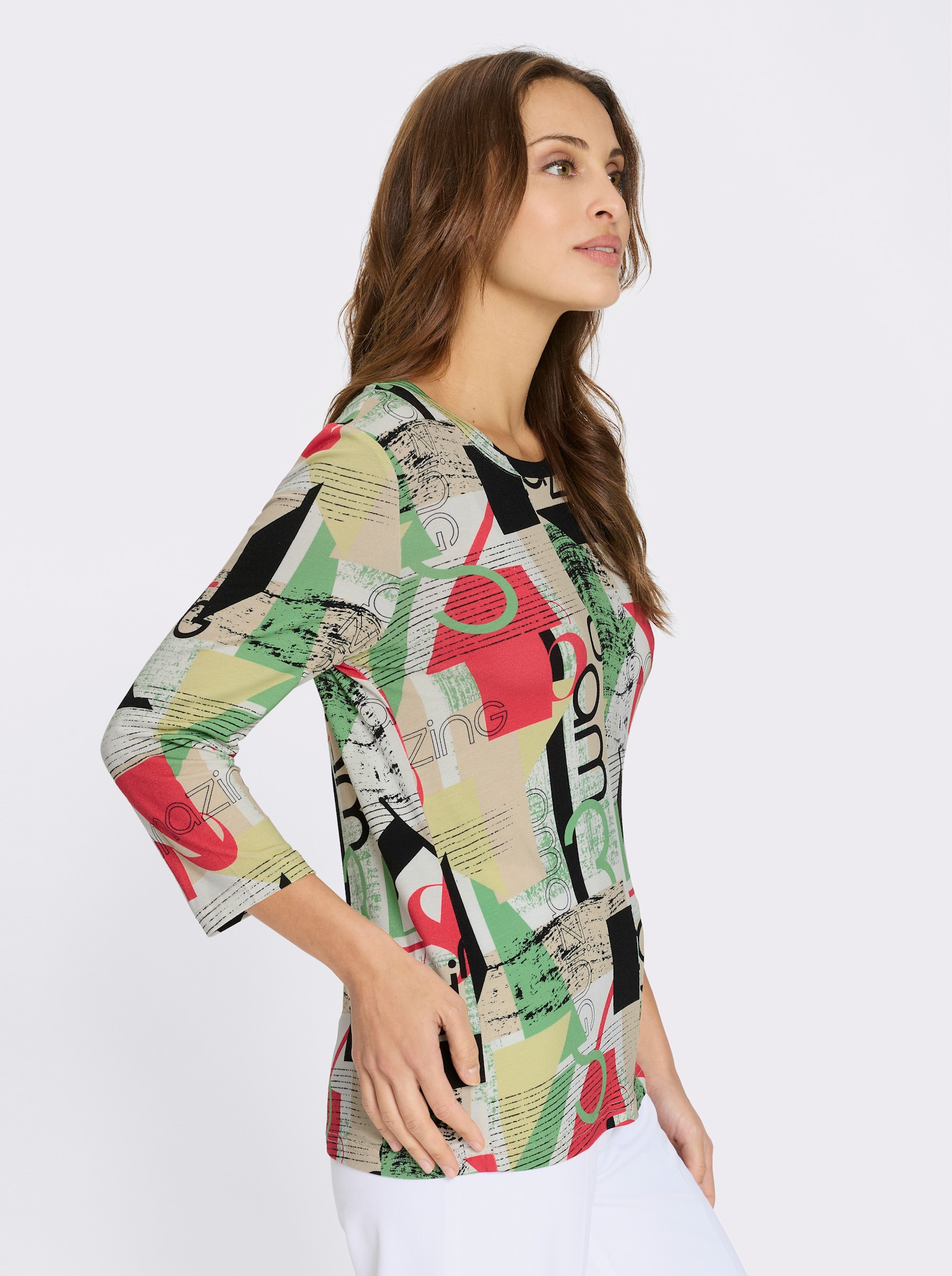 Print-Shirt mit 3/4-Ärmeln - erdbeere-apfel-bedruckt