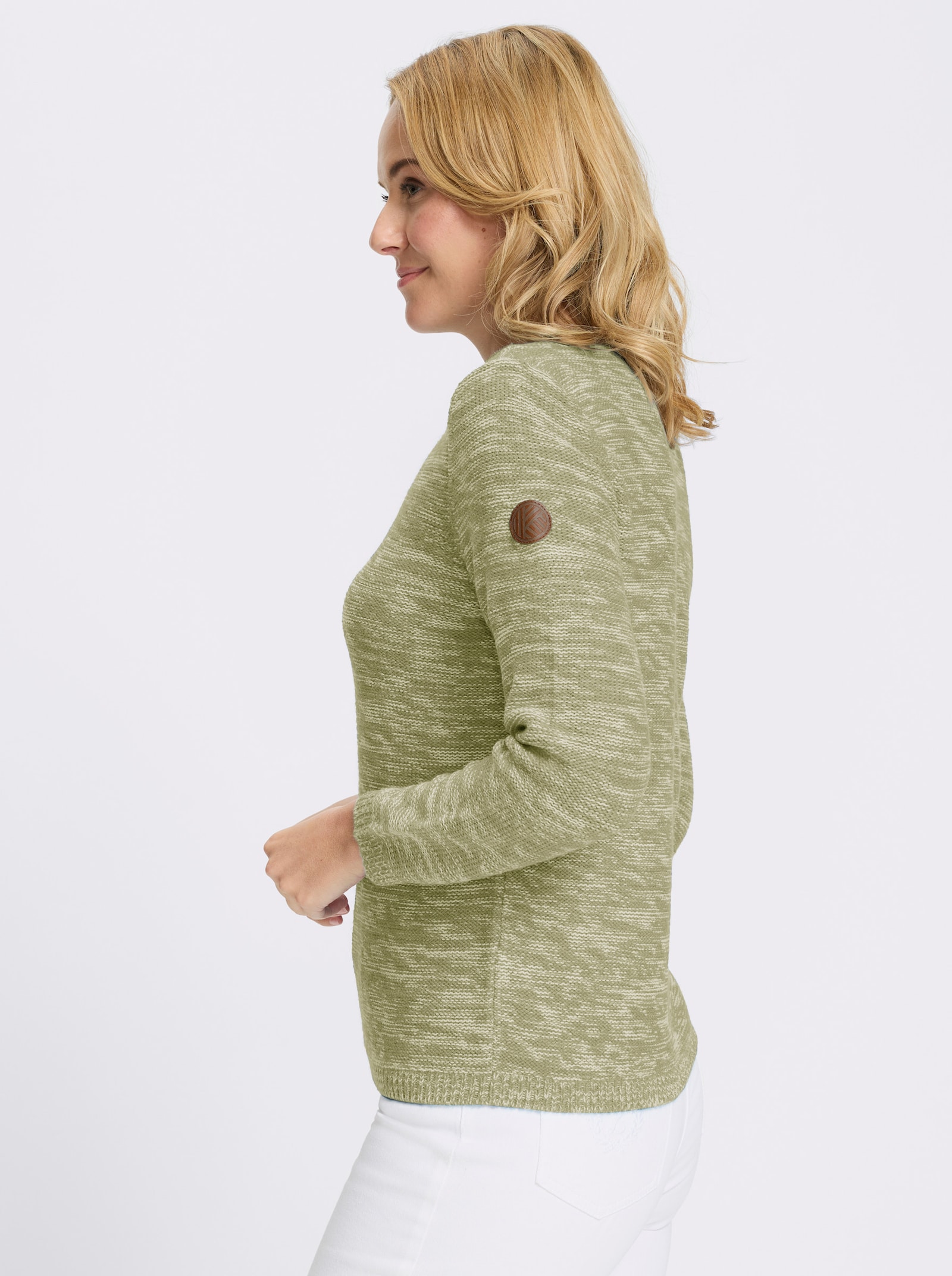 Langarm-Pullover aus Melange-Strick - schilf-meliert