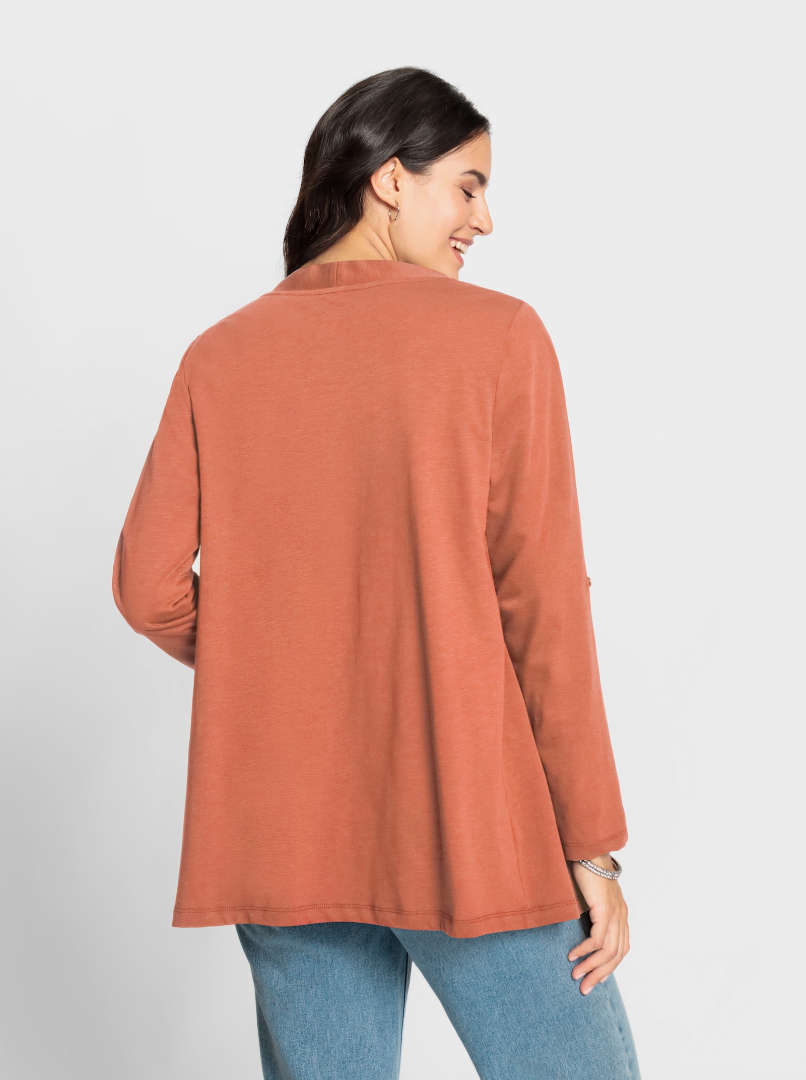 Shirtjacke mit Krempelärmeln - papaya