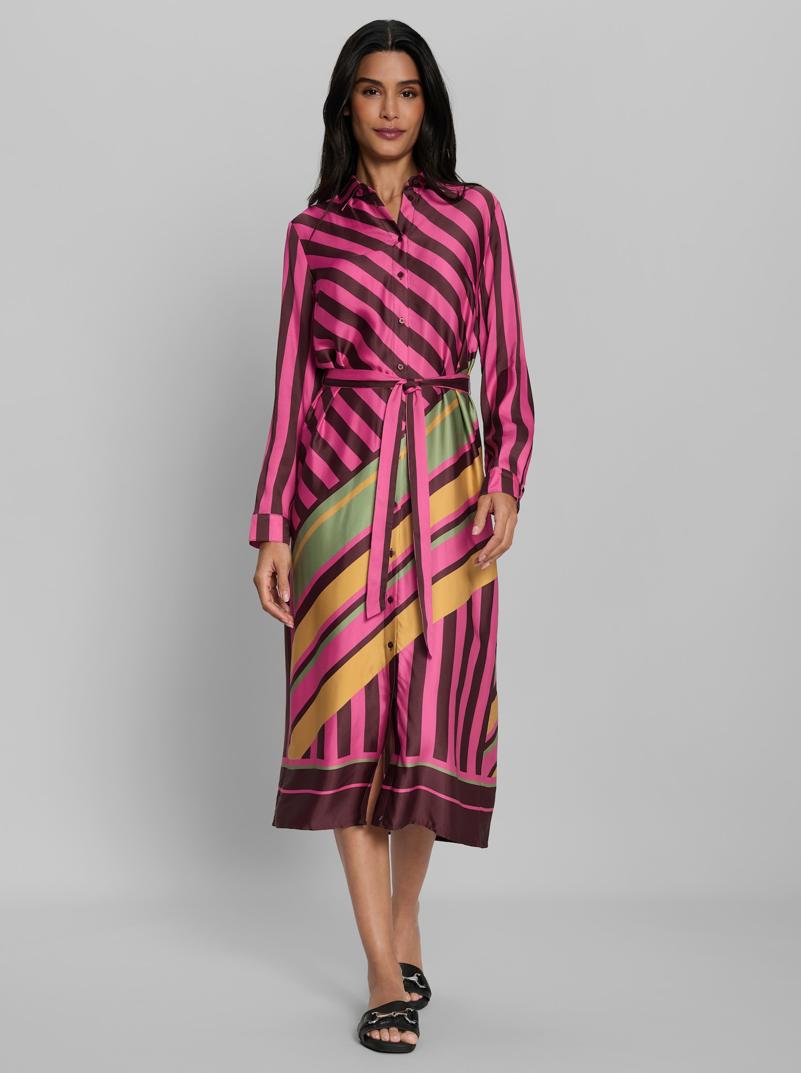 heine Hemdblusenkleid mit Bindeband - burgund-fuchsia-bedruckt